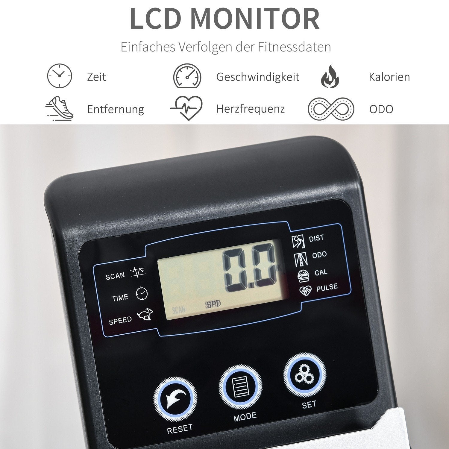 Liggande Ergometer Med Lcd-Display, 8 Nivåer Av Justerbart Magnetiskt Motstånd, Användarvikt Upp Till 110 Kg, Metall Abs, 136X62,5X38Cm