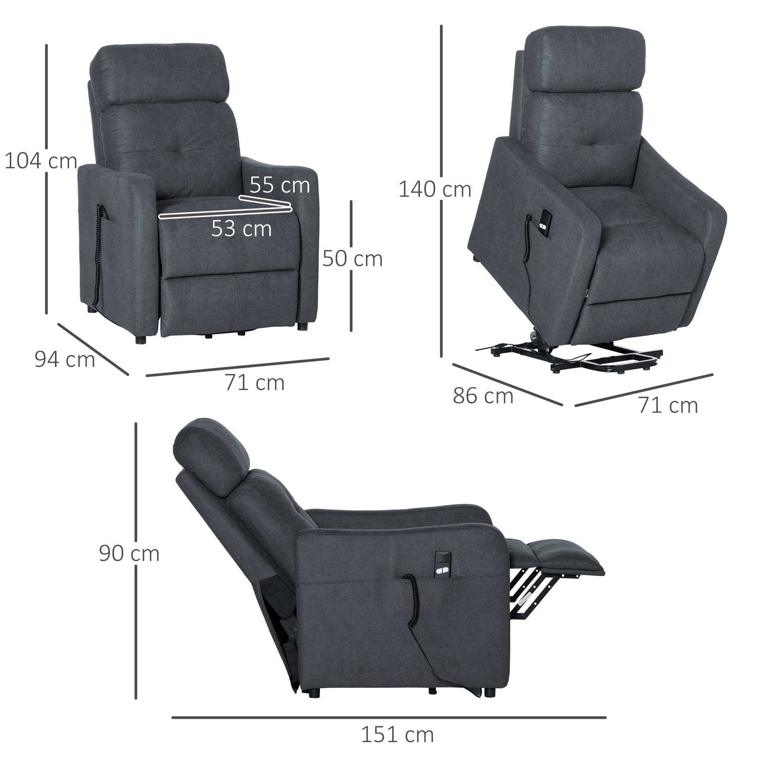 Relaxstol Tv-Stol Med Liggfunktion Ståhjälp Polyestertyg Stålgrå 71 X 94 X 104 Cm