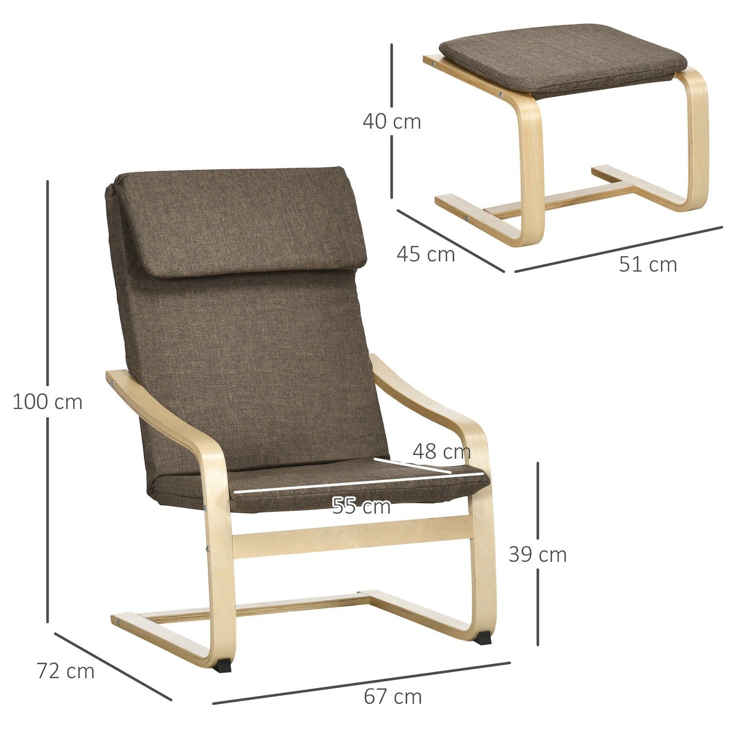 Relaxstol Med Fotpall, Vingstol Med Pall, Matstol Med Linneöverdrag För Vardagsrum, Brun 67 X 72 X 100 Cm