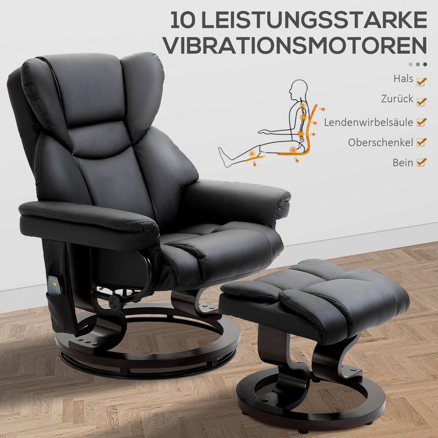 Relaxstol Med Massagefunktion Och Fotpall Massagestol Med Liggfunktion, Konstläder, Svart