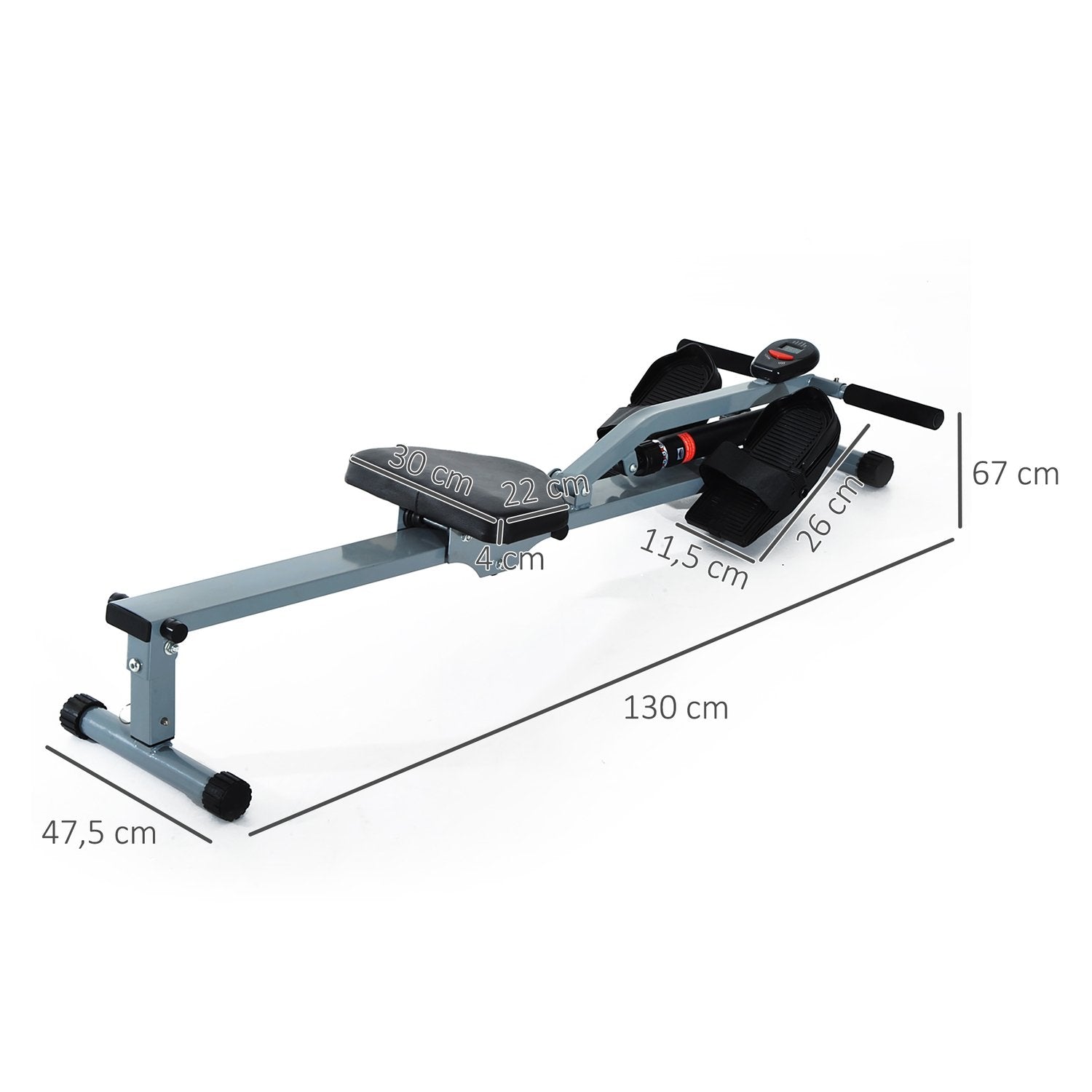 Roddmaskin Roddmaskin Med Lcd Fitnessapparat Roddmaskin Motionscykel, Med Lcd Display, Stål + Pvc, Grå, 130X47,5X67Cm