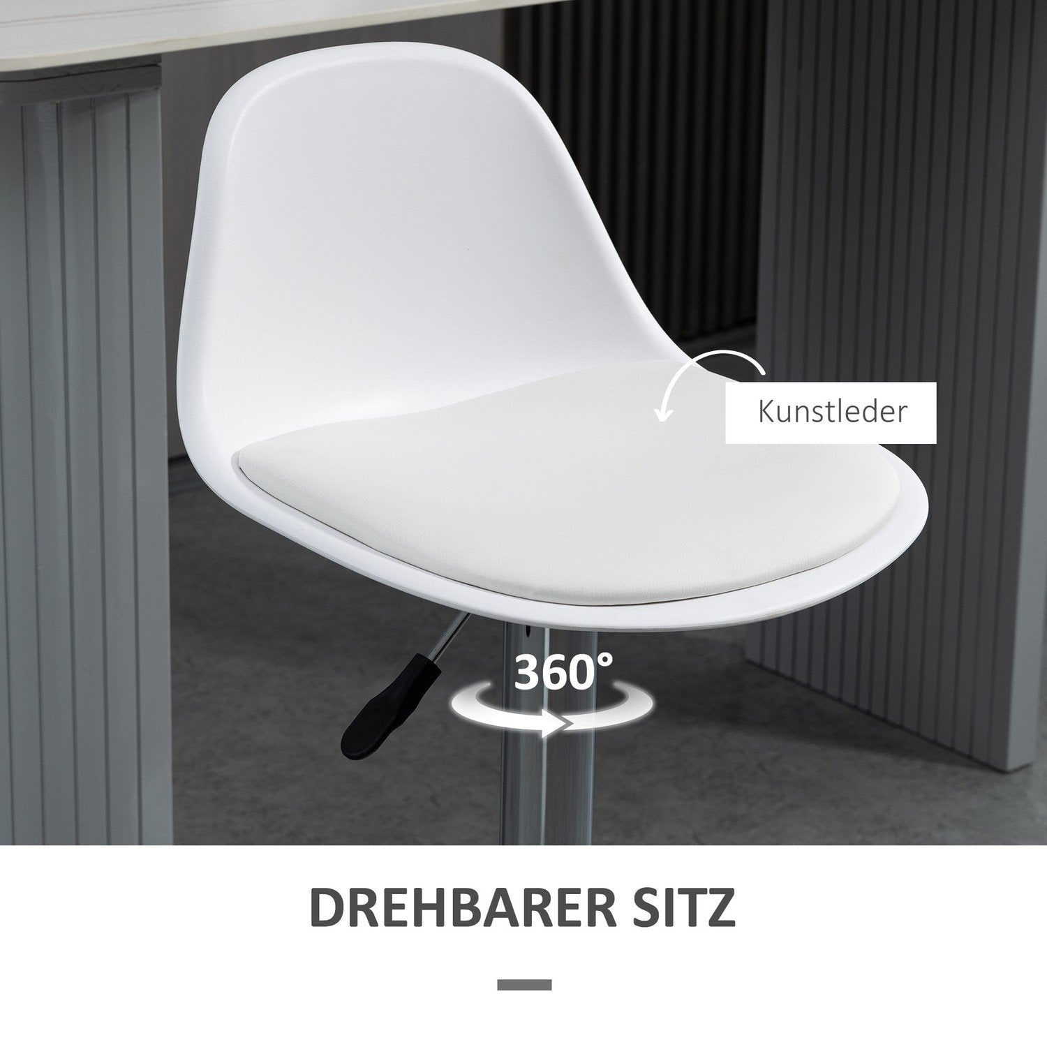 Sæt med 2 barstole drejestole med ryglæn Moderne design Højdejusterbar til bardisk Hvidt kunstlæder Stål Op til 120 kg 40X42X82-104 Cm