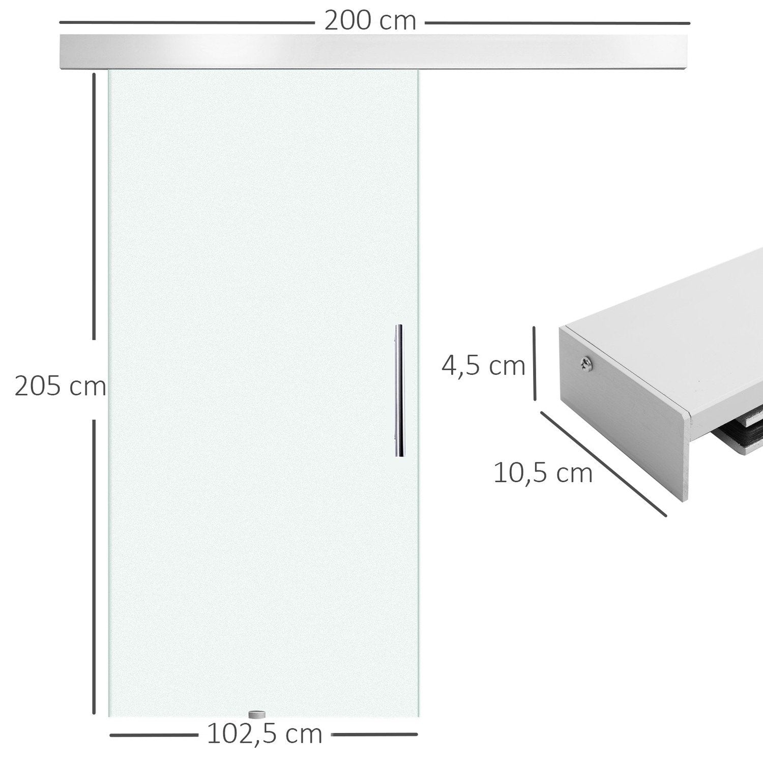 Skjutrumsdörr Av Glas Med Handtag, Satinfinish På Ena Sidan, 102,5X205 Cm