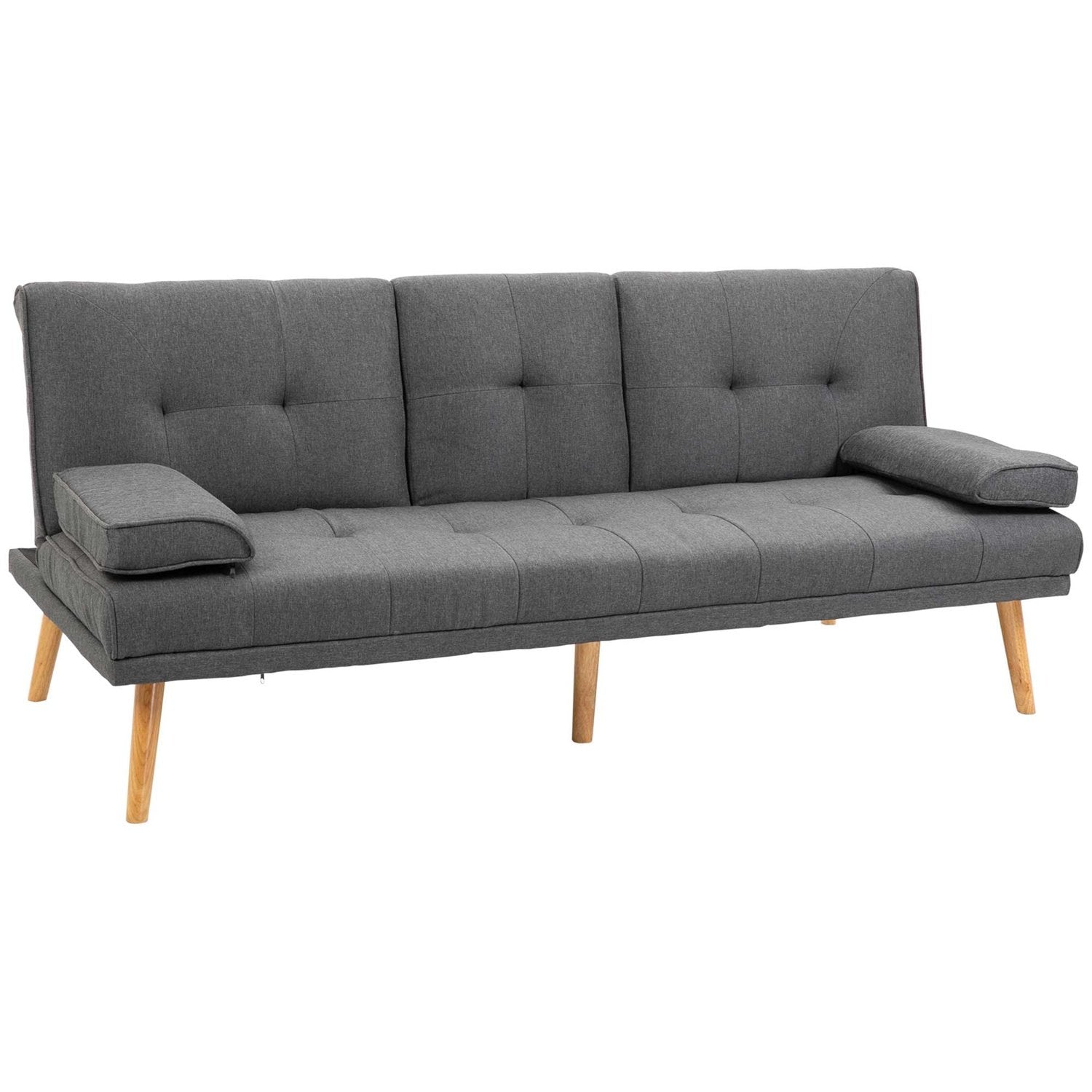 Bäddsoffa 3-Sits Bäddsoffa Med Fällbord, Mugghållare, Scandi Design, Mörkgrå, Upp Till 250 Kg