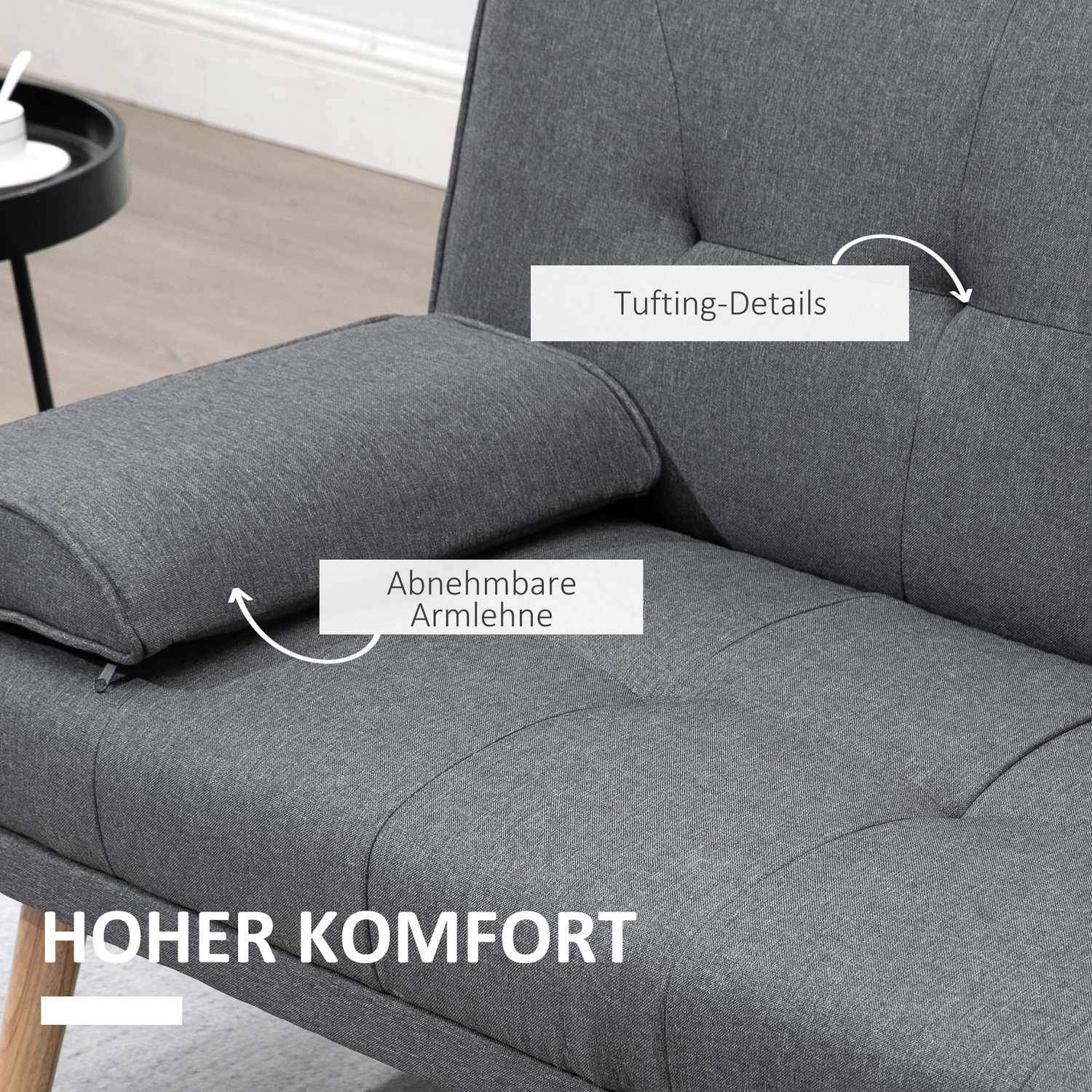 Sovesofa 3-personers sovesofa med klapbord, kopholder, Scandi Design, Mørkegrå, Op til 250 kg