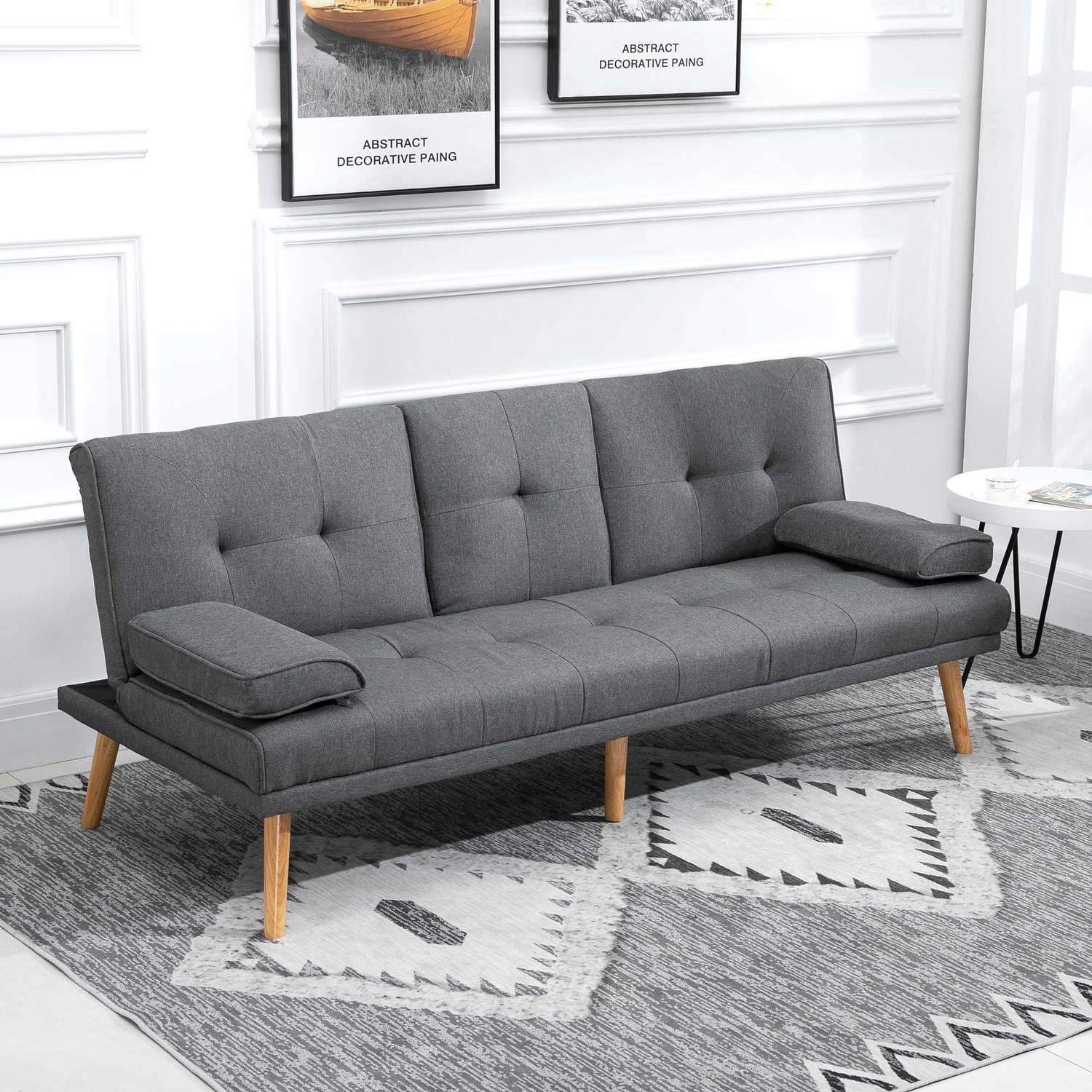 Sovesofa 3-personers sovesofa med klapbord, kopholder, Scandi Design, Mørkegrå, Op til 250 kg