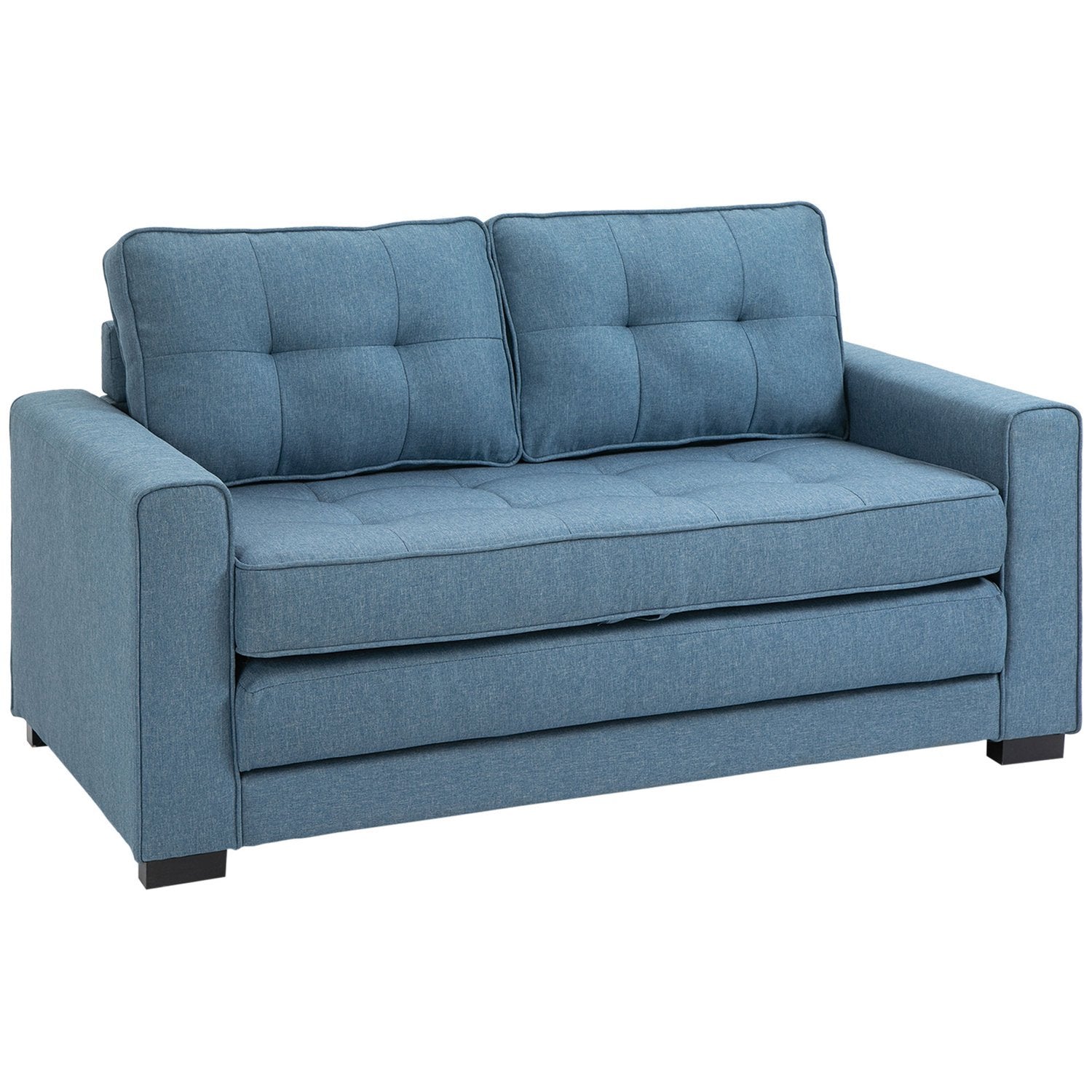 Sovesofa Foldesofa 2-Pers. Sovesofa I Stof Med Sovefunktion Sofasæt Linned Touch Gummi Træ Blå 147,5 X 75 X 85 Cm