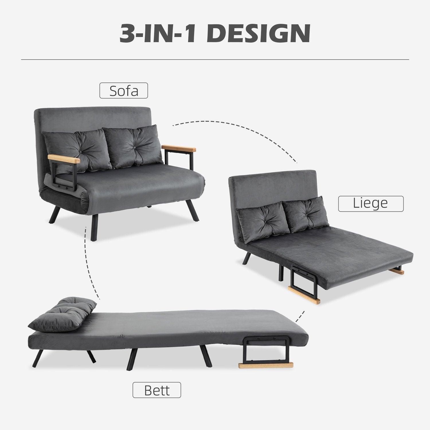 Sovesofa Med Sengeboks, Sofa Med Sovefunktion, Sovesofa Med Fløjlslook, Rygpude, Mørkegrå, 102 X 73 X 81 Cm