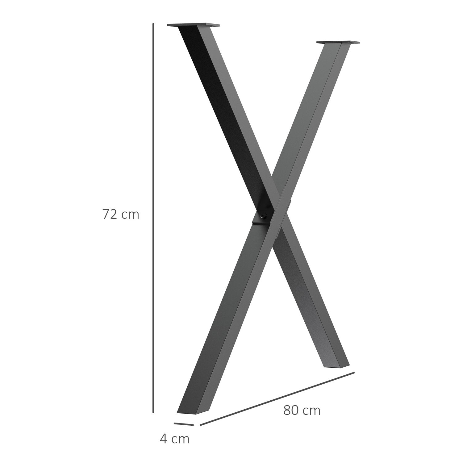 Bordben, sæt af 2, stål, til spisebord, skrivebord, sofabord, X-form, sort, 72 cm