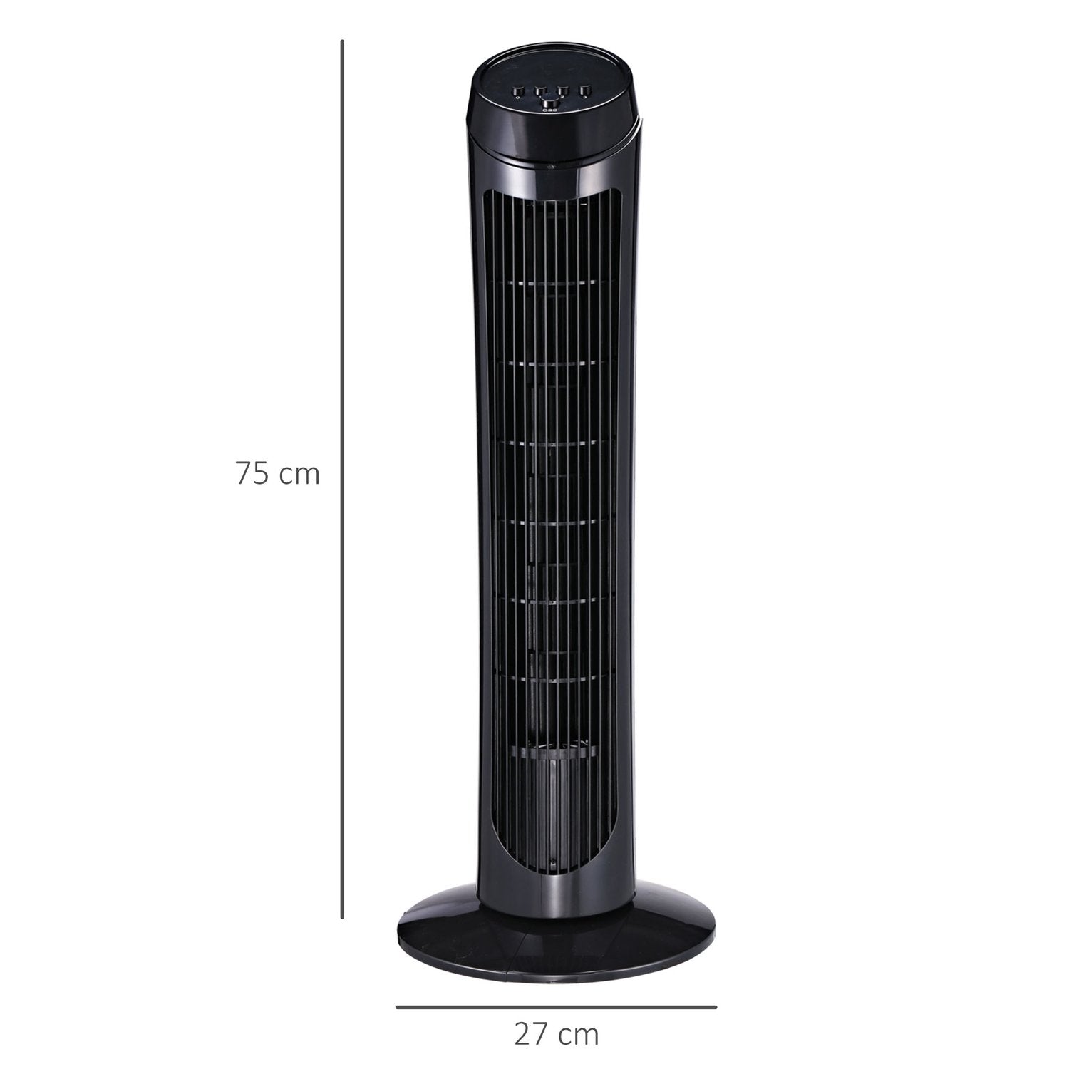 Tower Fan Piedestal Ventilator med 3 ventilationsniveauer, 70° oscillation, 45 W, Abs, Sort, Ø27 X H75 Cm