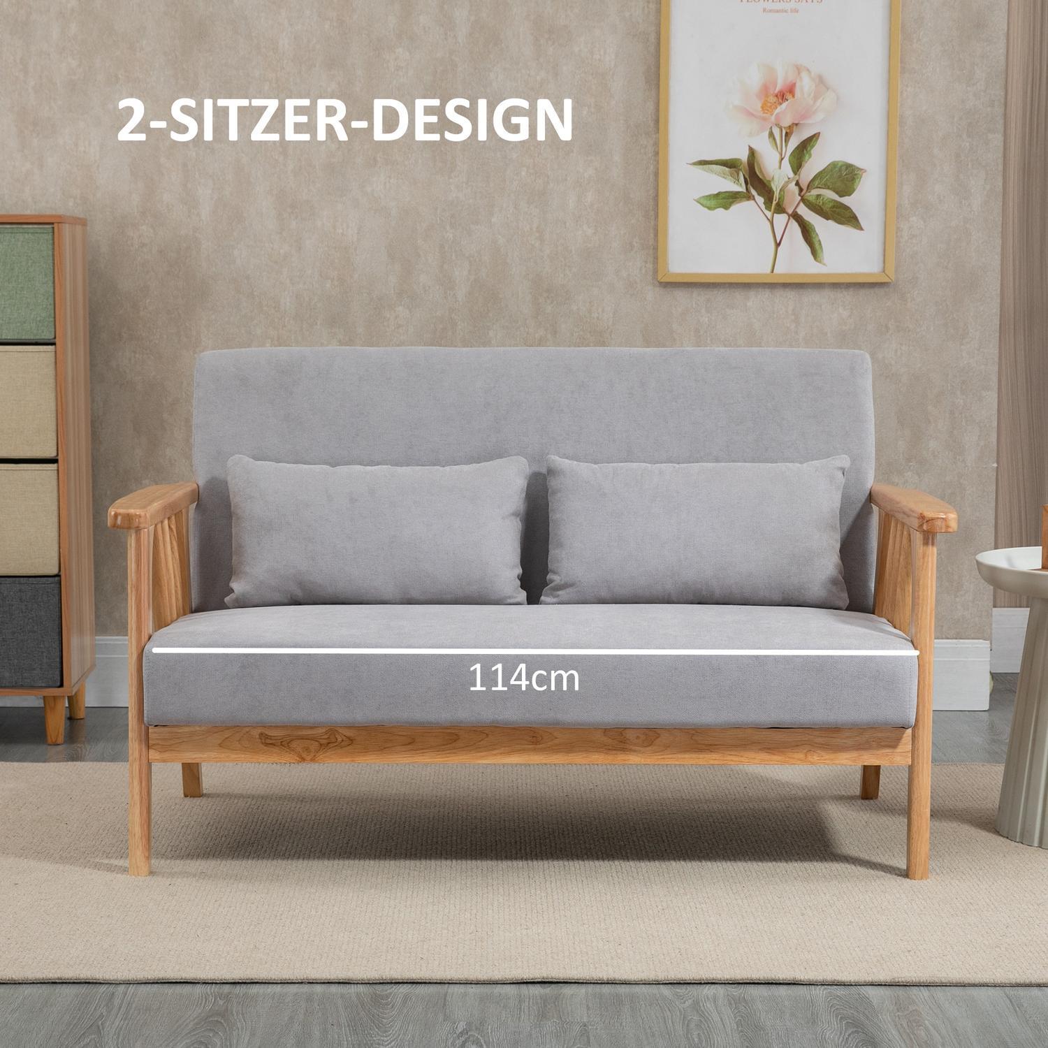 Tvåsitssoffa, Dubbelsoffa Med Armstöd, Loveseat Med Sammetslook, Kudde, Stoppad Soffa, Bärförmåga Upp Till 200 Kg, Grå, 130 X 75 X 78 Cm