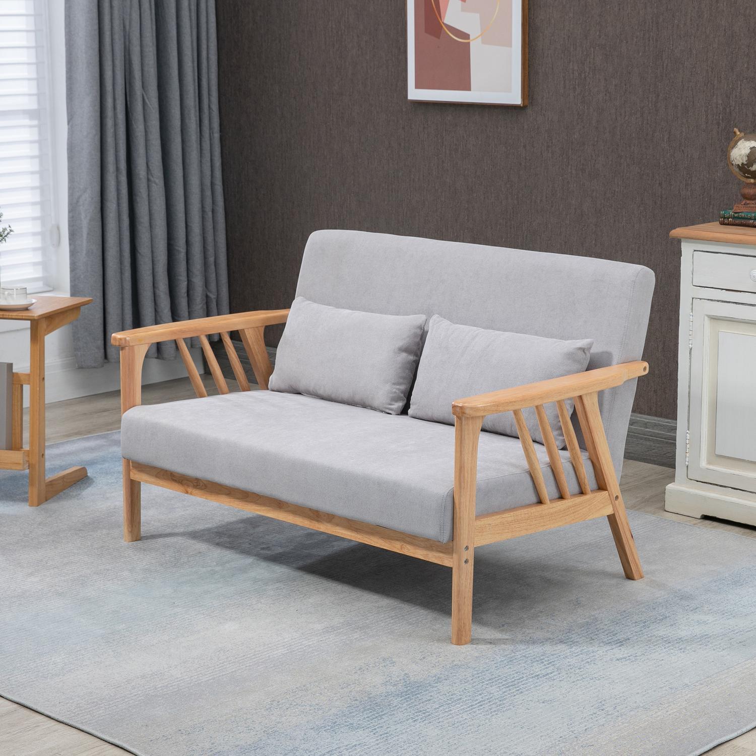 Tvåsitssoffa, Dubbelsoffa Med Armstöd, Loveseat Med Sammetslook, Kudde, Stoppad Soffa, Bärförmåga Upp Till 200 Kg, Grå, 130 X 75 X 78 Cm