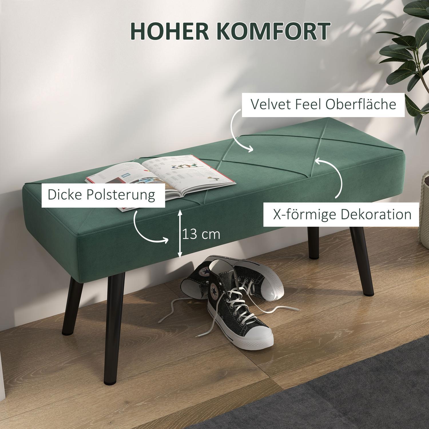 Stoppad Bänk I Sammetslook, Sängbänk, Hall Med X-Mönster, Upp Till 120 Kg, För Sovrum, 100X36X45 Cm, Grön