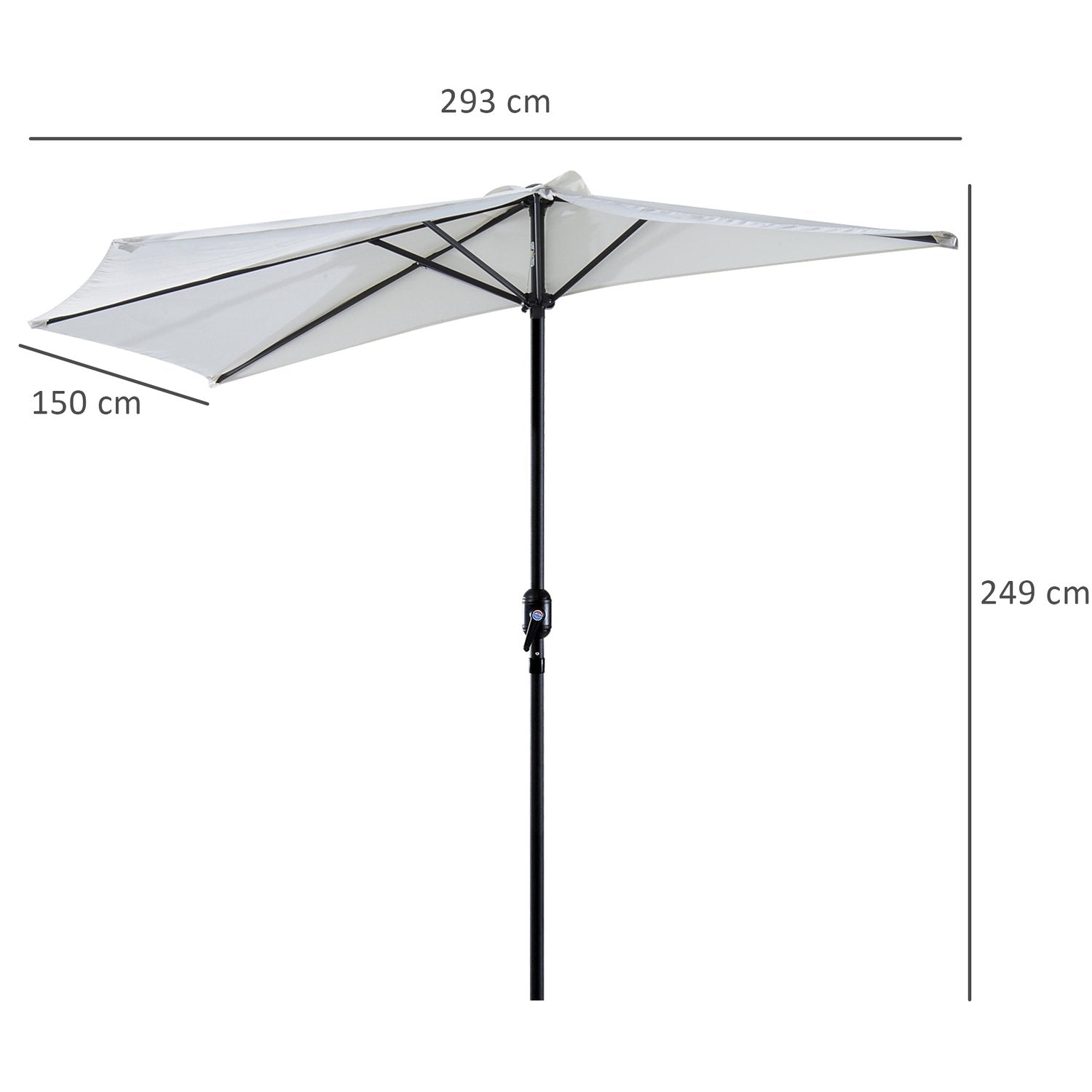 Parasol halvrund håndsving paraply, metal, creme hvid + sort