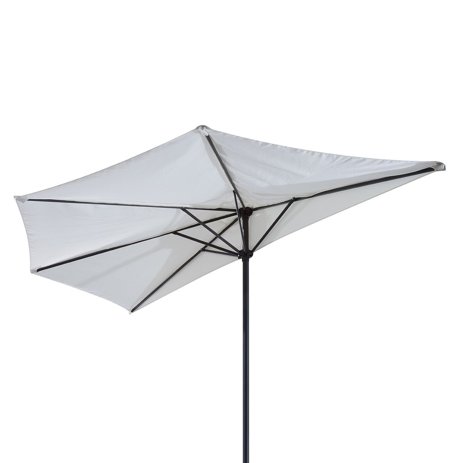 Parasol halvrund håndsving paraply, metal, creme hvid + sort