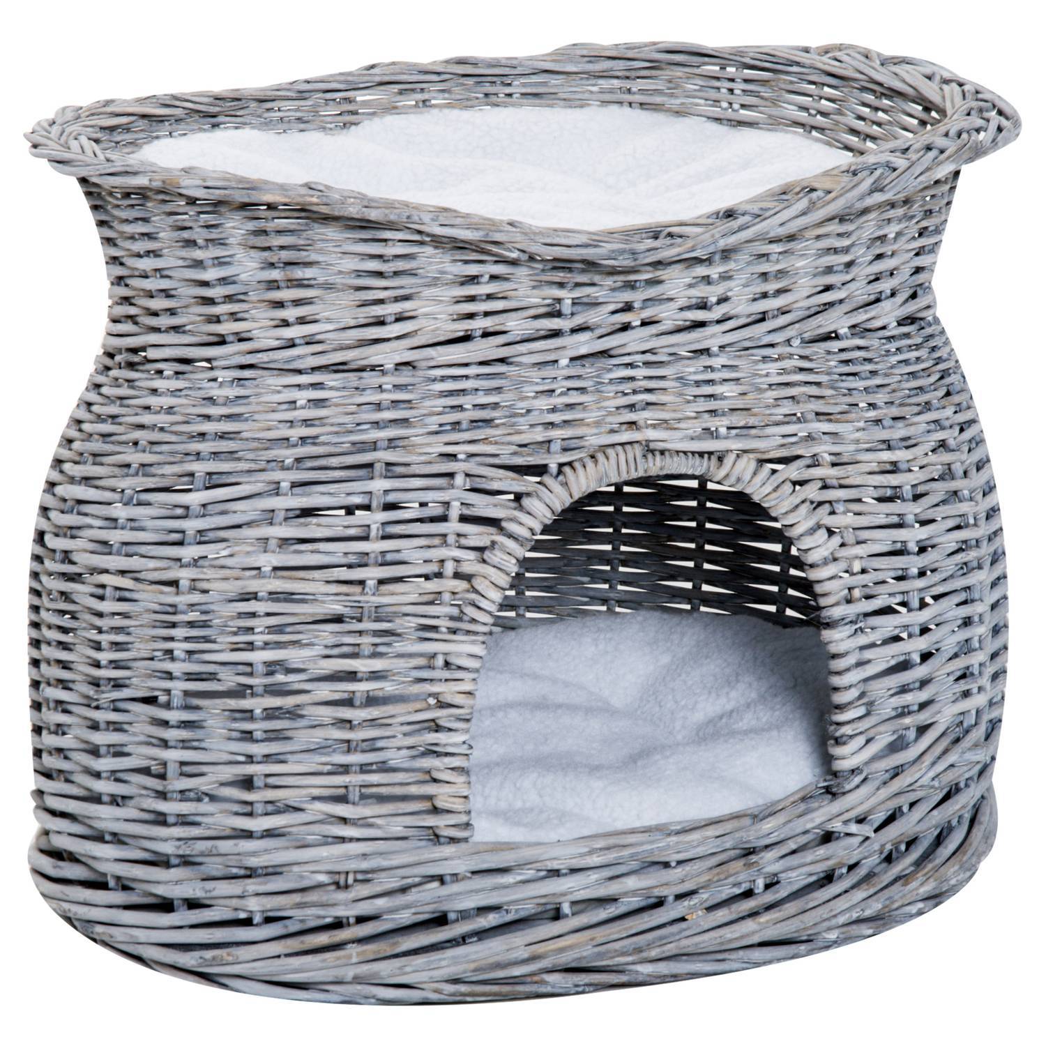 Rattan Cat Basket Elegant Cat Hut Med Kudde Och Baldakin Djursäng Gjord Av Vattenhyacintgrå För Vardagsrum