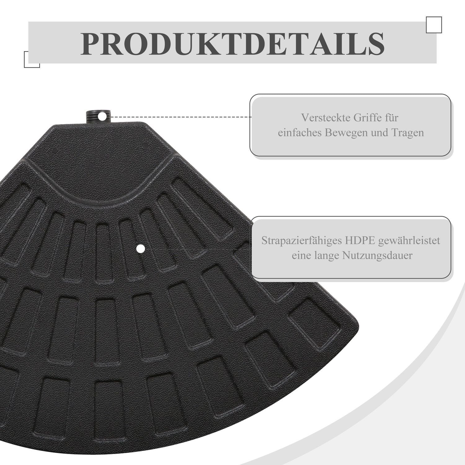 Paraplyvægt, til parasol, med 52 kg vand/68 kg sand, Hdpe, sort