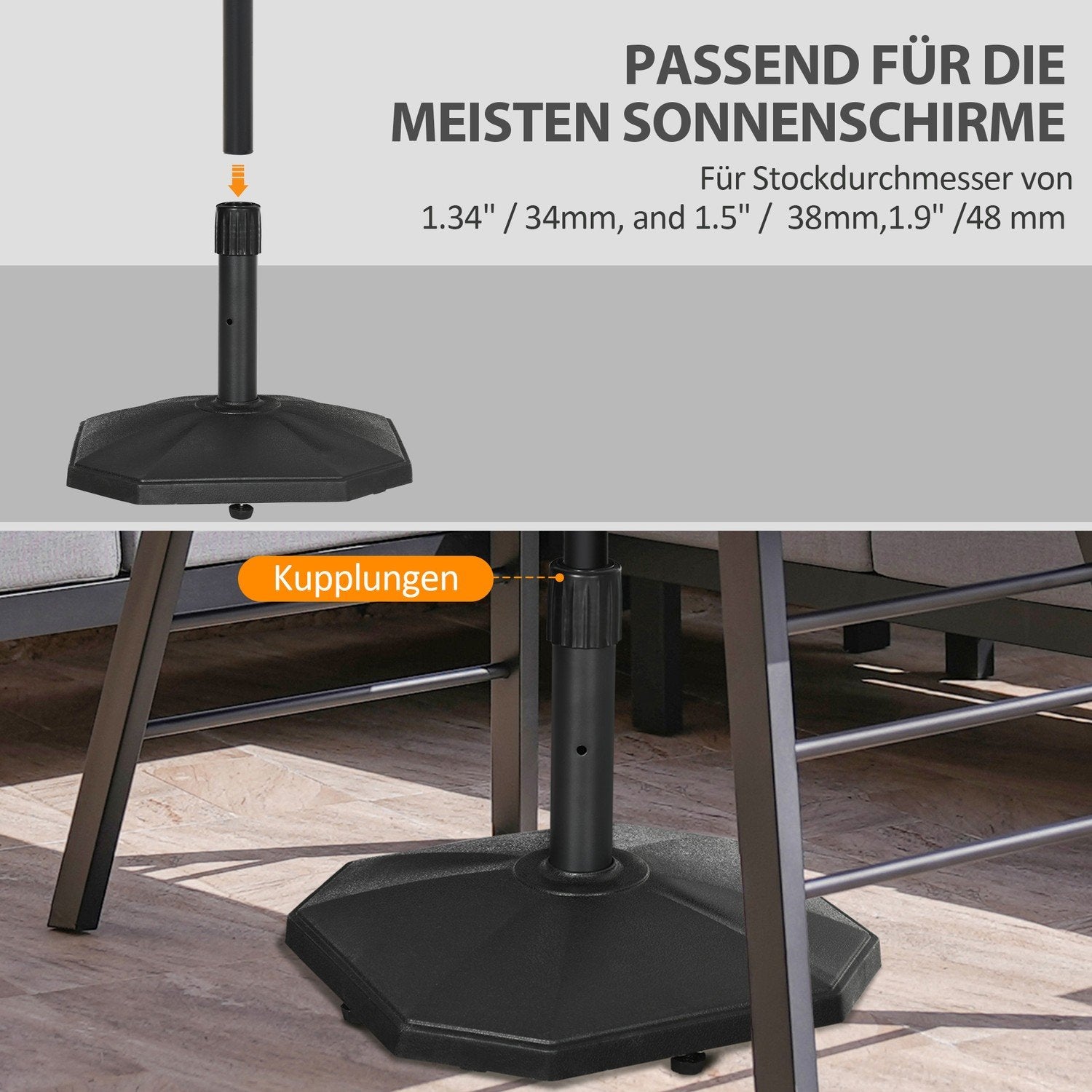 Parasollställ 22Kg Stabil Paraplybas För Ø32/34/38Mm Stolpar, Cementfyllning, Perfekt För Trädgård, Svart, Ø46X39H Cm