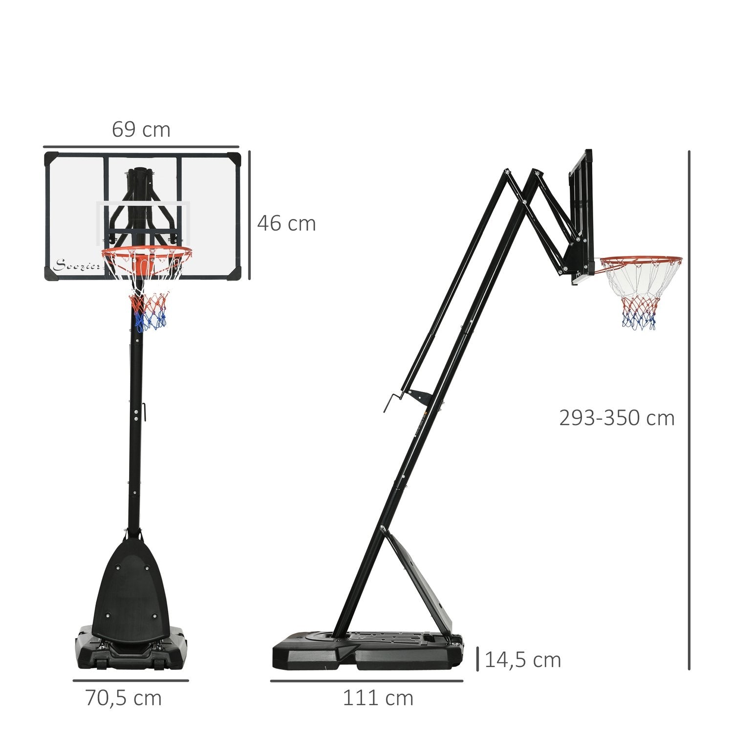 Höjdjusterbart Basketstativ 293-350 Cm Rullbart Basketstativ I Stål