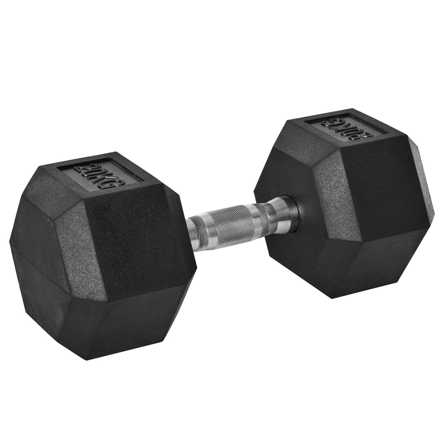 Hexagon Dumbbell, 20 Kg, Støbejern Med Gummibetræk, Sort