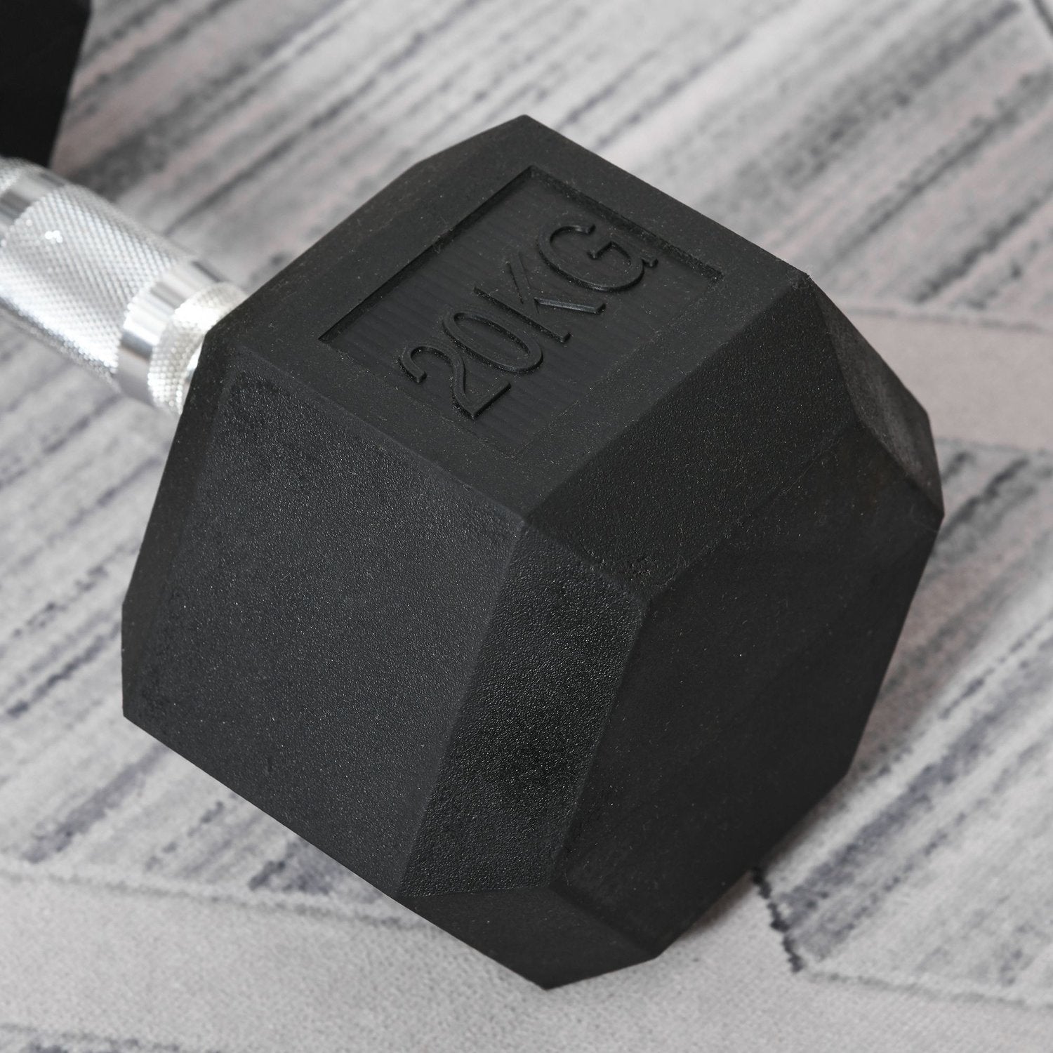 Hexagon Dumbbell, 20 Kg, Støbejern Med Gummibetræk, Sort