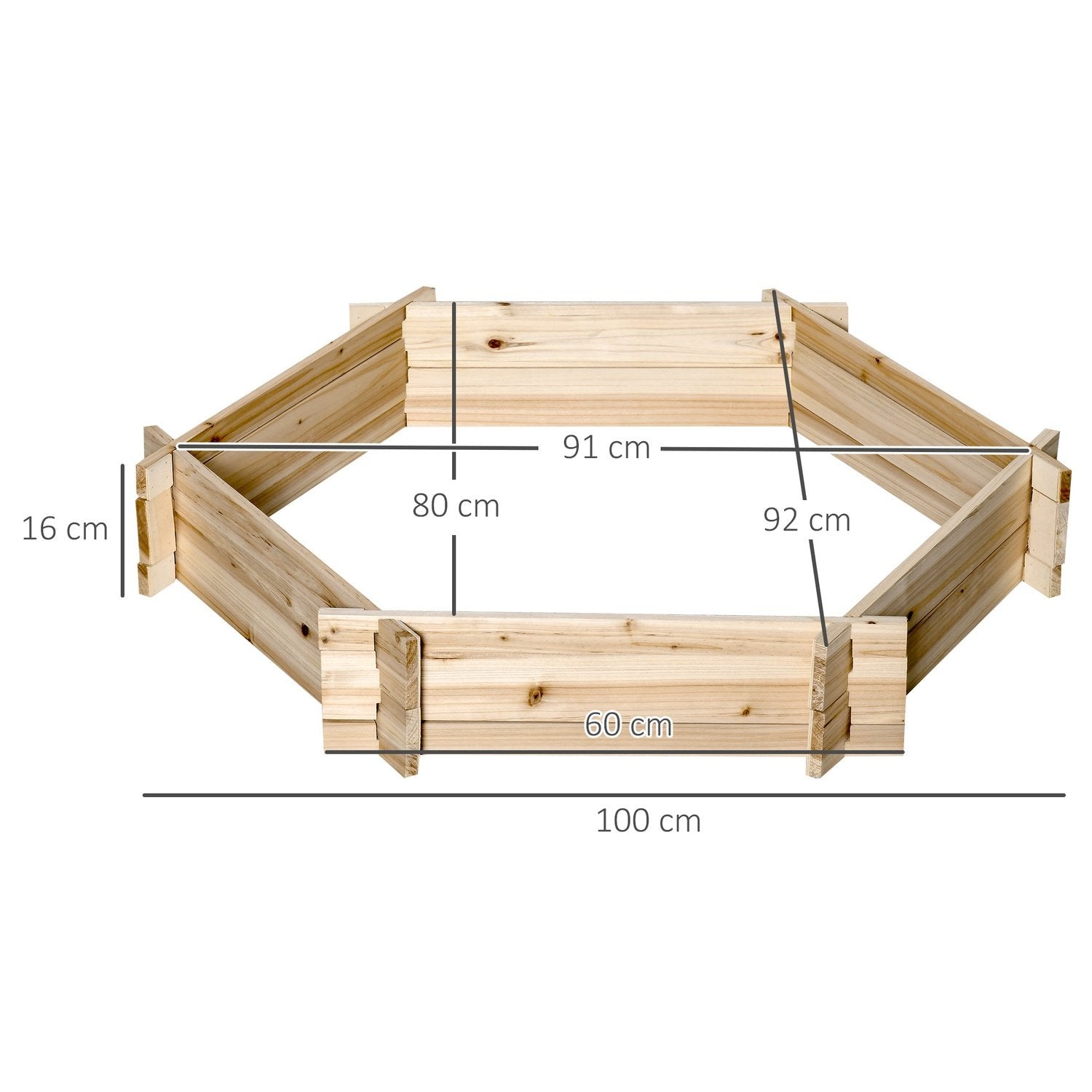 Højbed Hexagon DIY Plantepotte Plantekasse i træ til havebalkon Naturlig 100 X 92 X 16 Cm