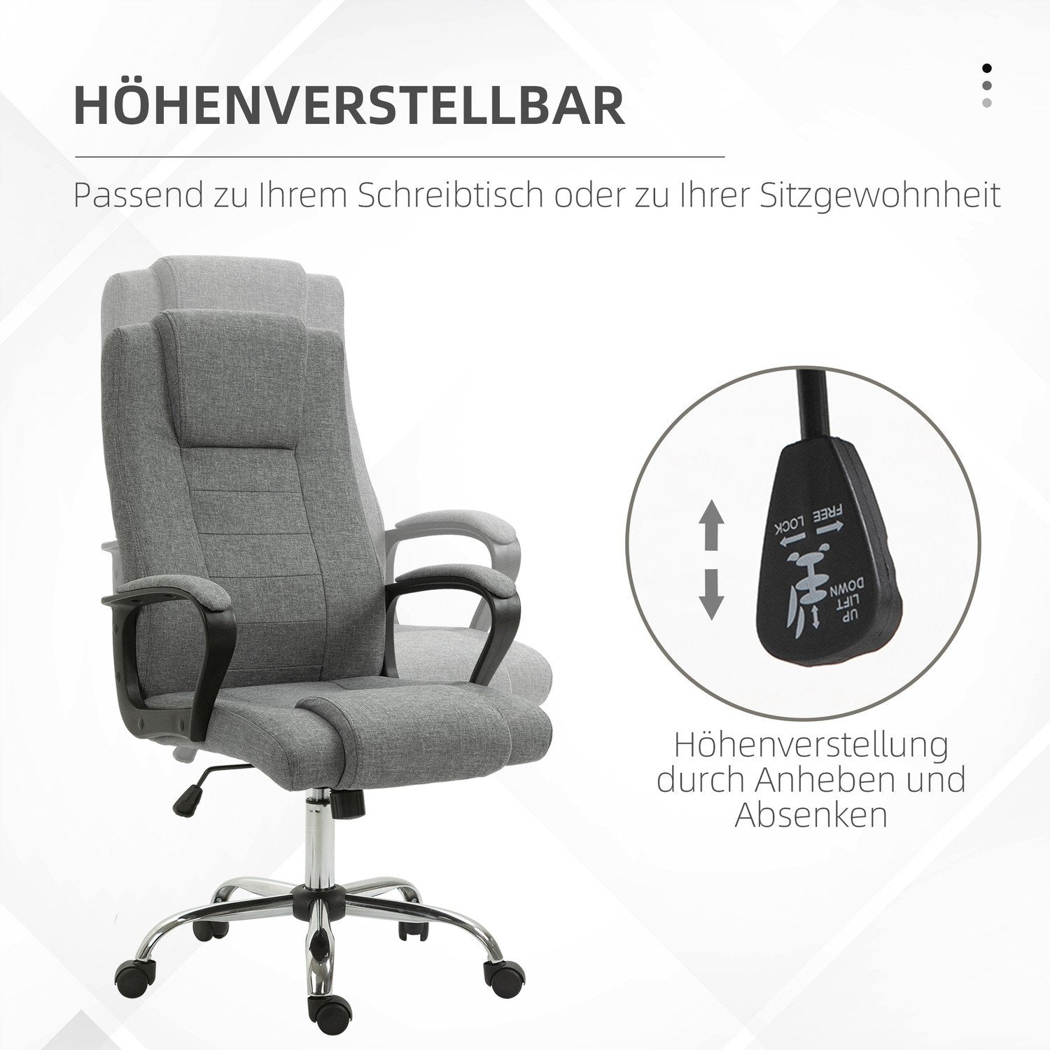 Kontorstol Computerstol Med Tilt Funktion Nakkestøtte Ergonomisk Skrivebordsstol Drejelig Højde Justerbar Linen Touch 62X62X110-119 Cm