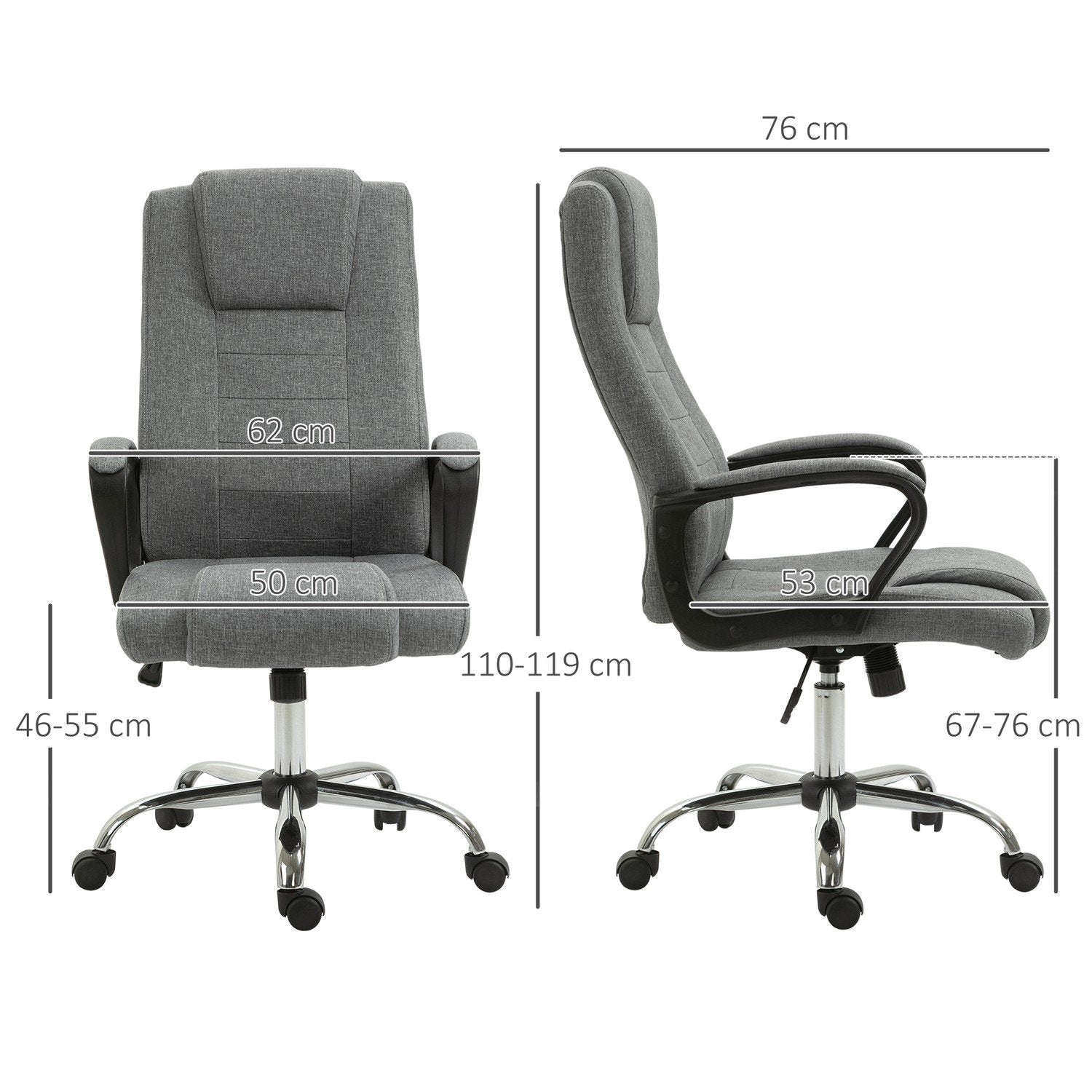 Kontorstol Computerstol Med Tilt Funktion Nakkestøtte Ergonomisk Skrivebordsstol Drejelig Højde Justerbar Linen Touch 62X62X110-119 Cm