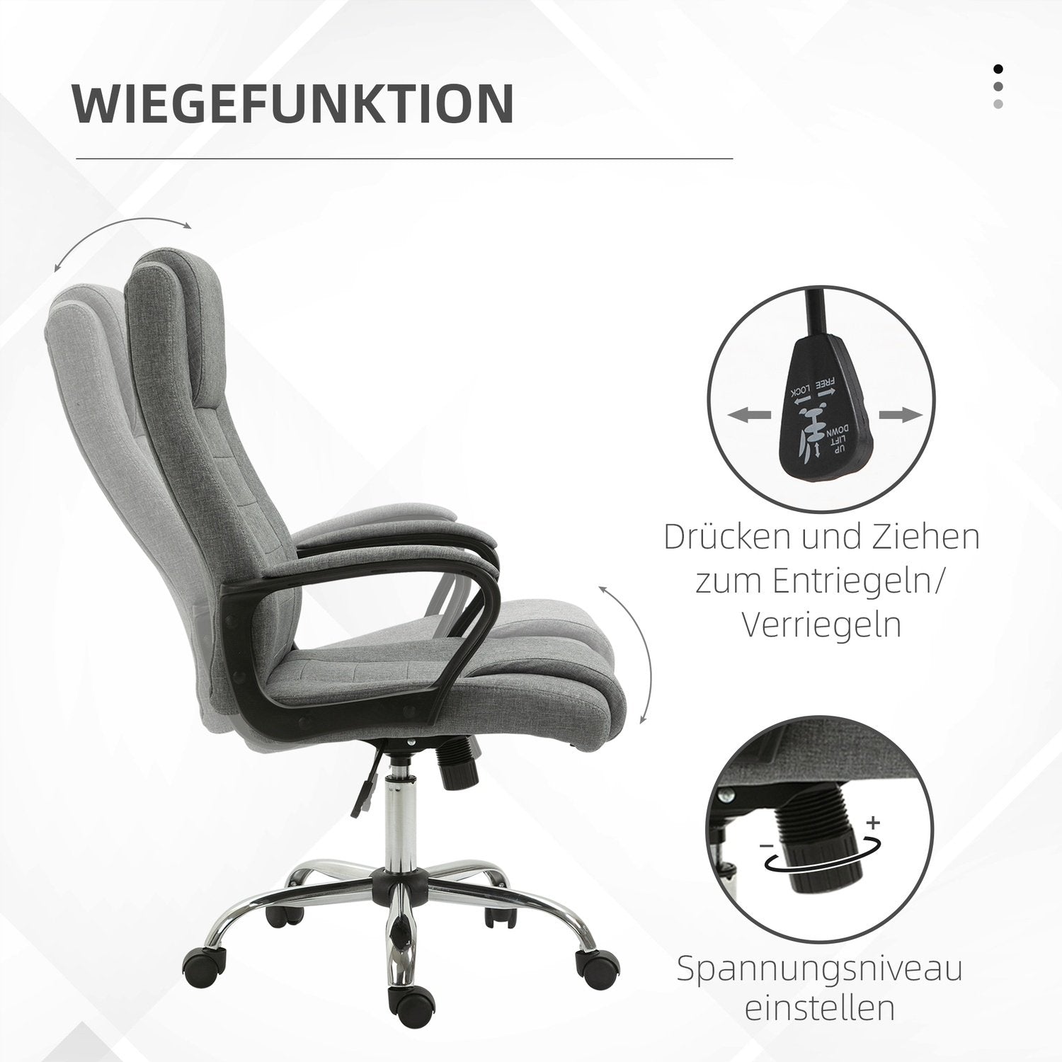 Kontorstol Computerstol Med Tilt Funktion Nakkestøtte Ergonomisk Skrivebordsstol Drejelig Højde Justerbar Linen Touch 62X62X110-119 Cm