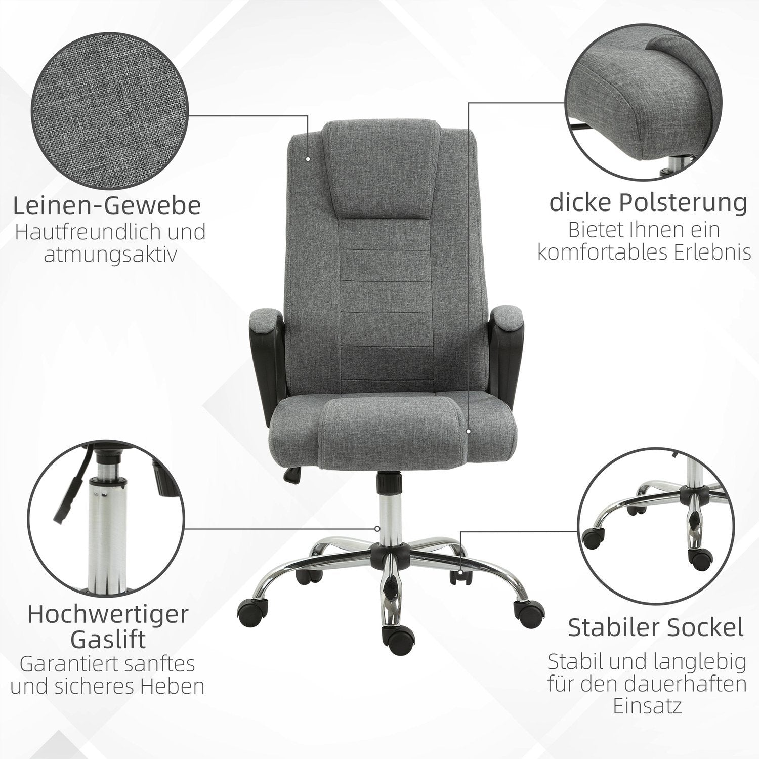 Kontorstol Computerstol Med Tilt Funktion Nakkestøtte Ergonomisk Skrivebordsstol Drejelig Højde Justerbar Linen Touch 62X62X110-119 Cm