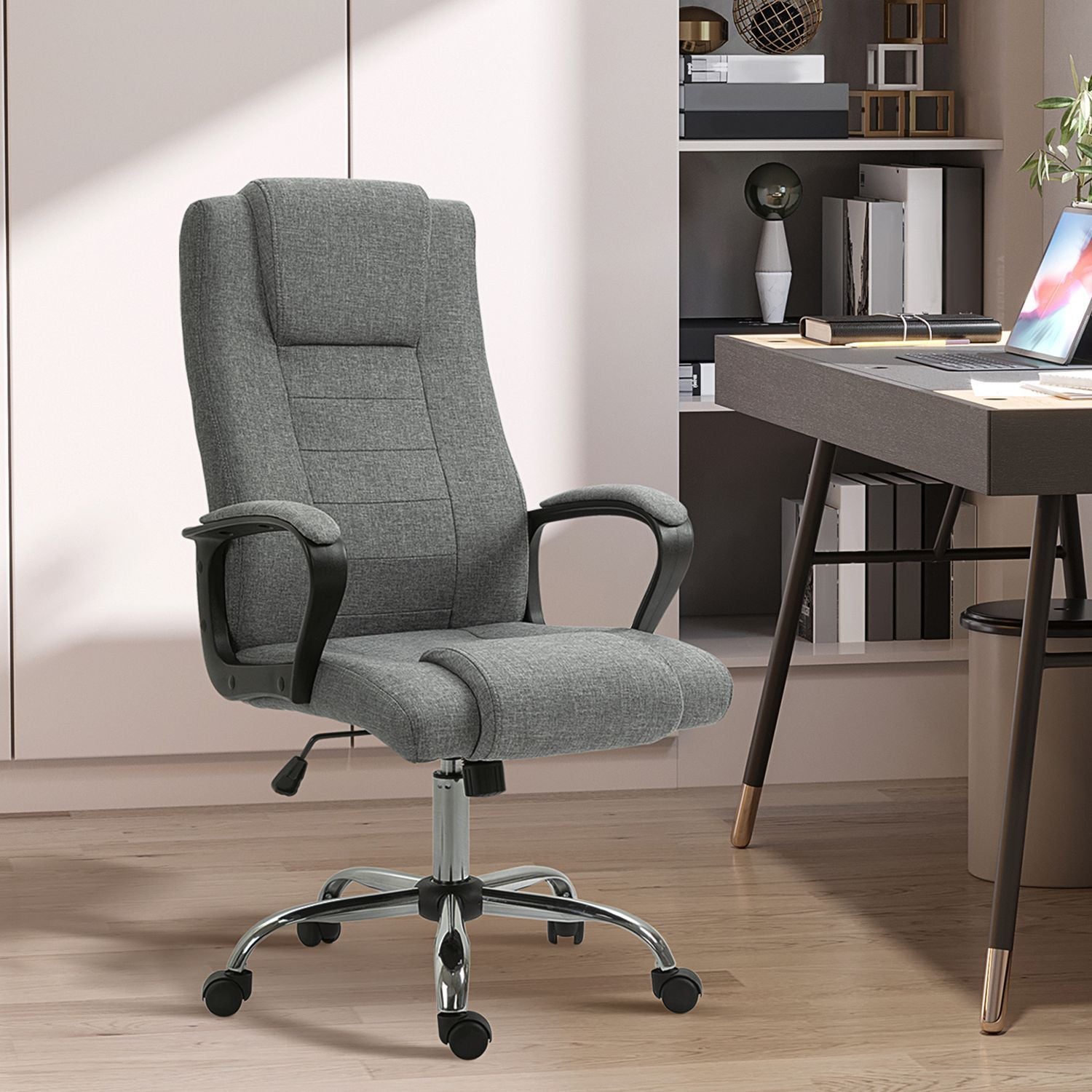 Kontorstol Computerstol Med Tilt Funktion Nakkestøtte Ergonomisk Skrivebordsstol Drejelig Højde Justerbar Linen Touch 62X62X110-119 Cm