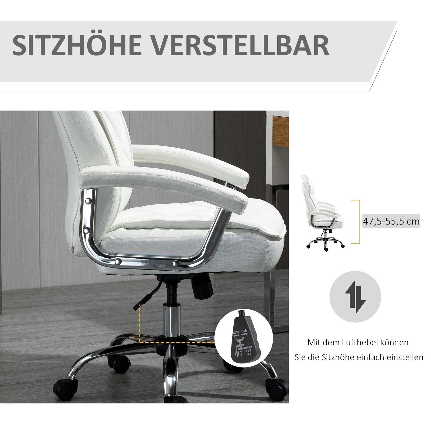 Kontorstol Skrivebordsstol Drejestol Ergonomisk Med Vippefunktion Højdejusterbar Diamantmønster Hvid 66X69X121 Cm