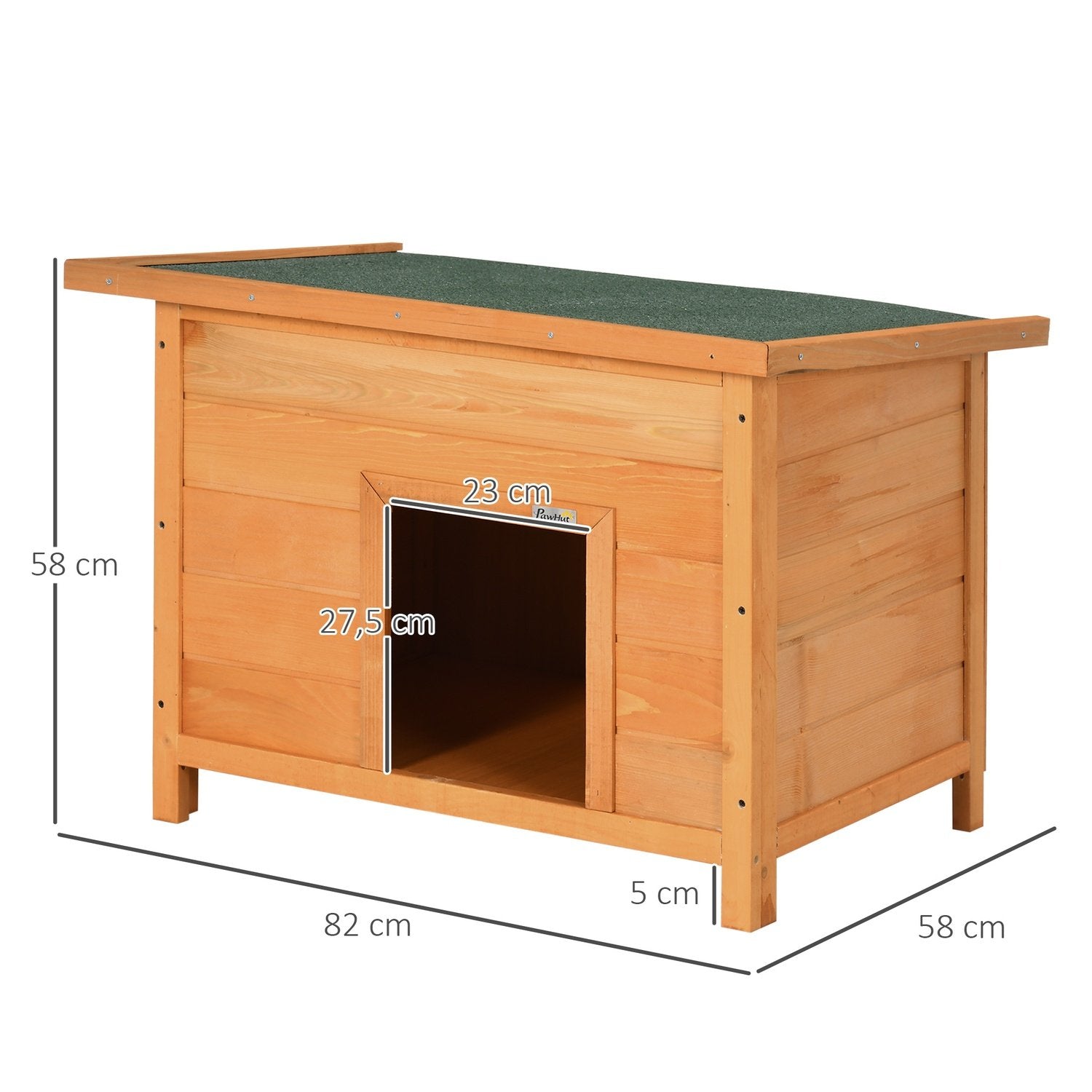 Dog Kennel Mysig Hundgrotta Gjord Av Granträ Med Tak, Perfekt För Hundar Och Katter, 82X58X58 Cm