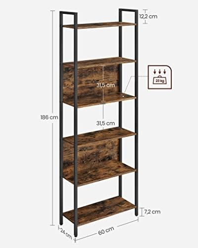 Industriel 6-hylders reol, rustik brun, 186 cm