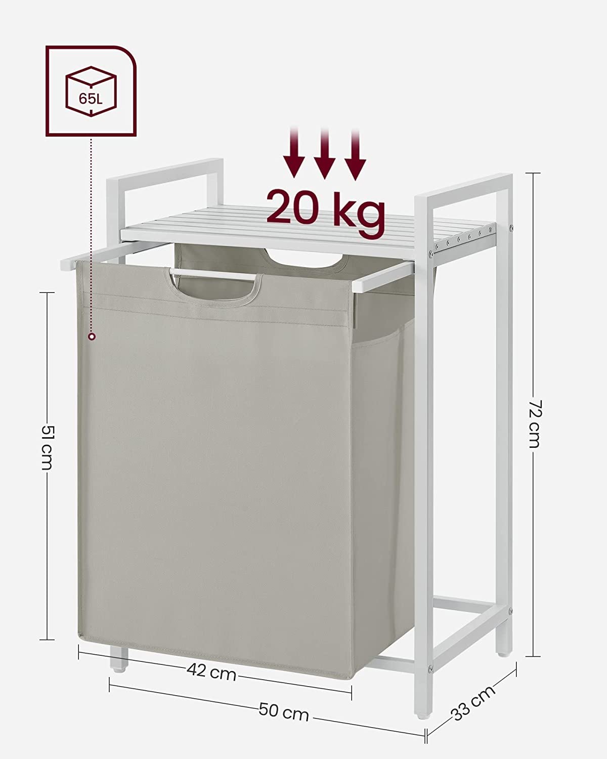 Kompakt 65L tvättkorg med spalthylla