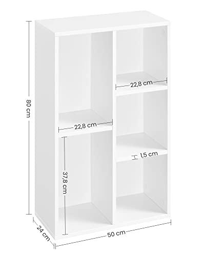 Kompakt hvid reol med 5 hylder, ridsefast