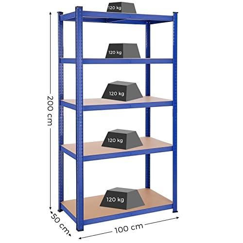 Kraftige stålgaragehylder, kapacitet 600 kg, justerbar