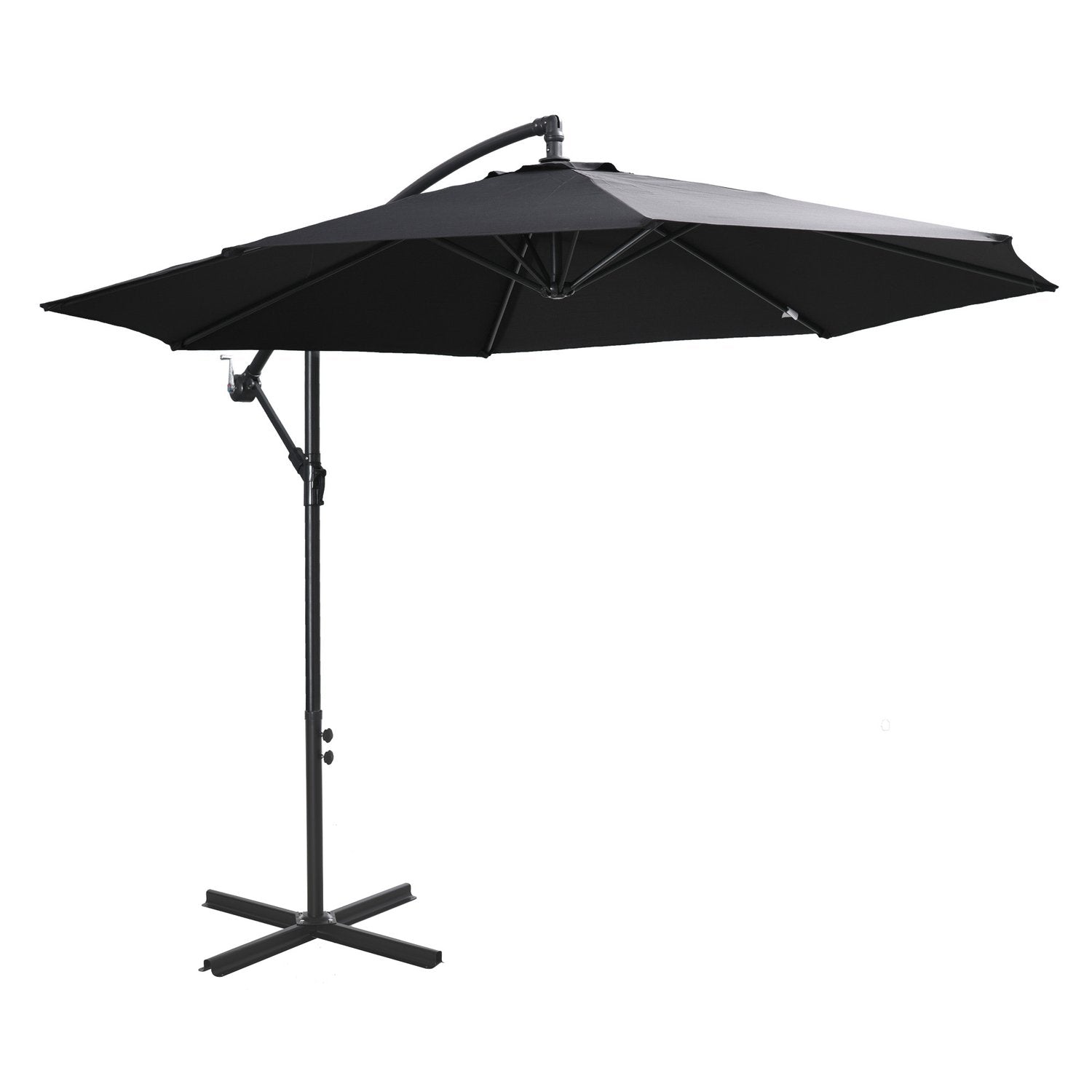 Parasol Cantilever Parasol med håndsving, stålramme &amp; polyesterstof, sort, Ø3X2,5M