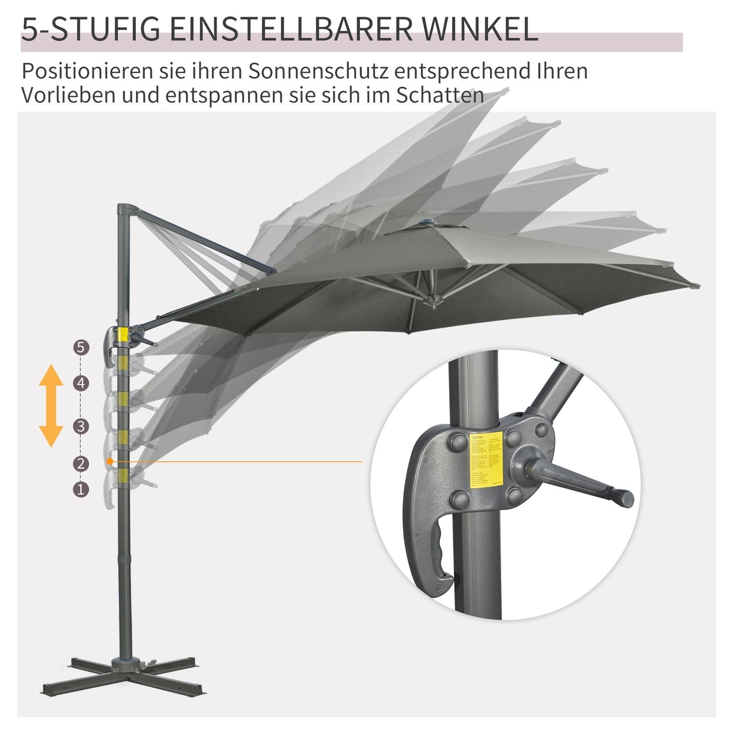 Parasol 294X294Cm Roterende Cantilever paraply med paraplystativ, håndsving, aluminium, til have/altan, grå