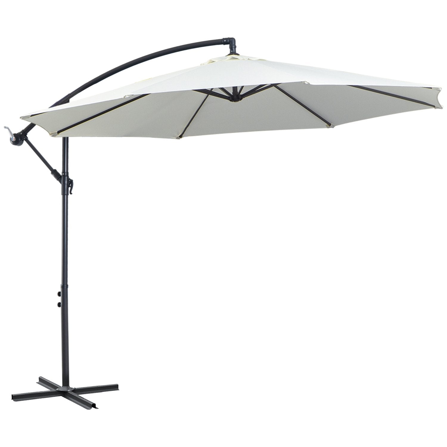 Parasol Cantilever Parasol med håndsving, stålramme &amp; polyesterstof, creme, Ø3X2,5M