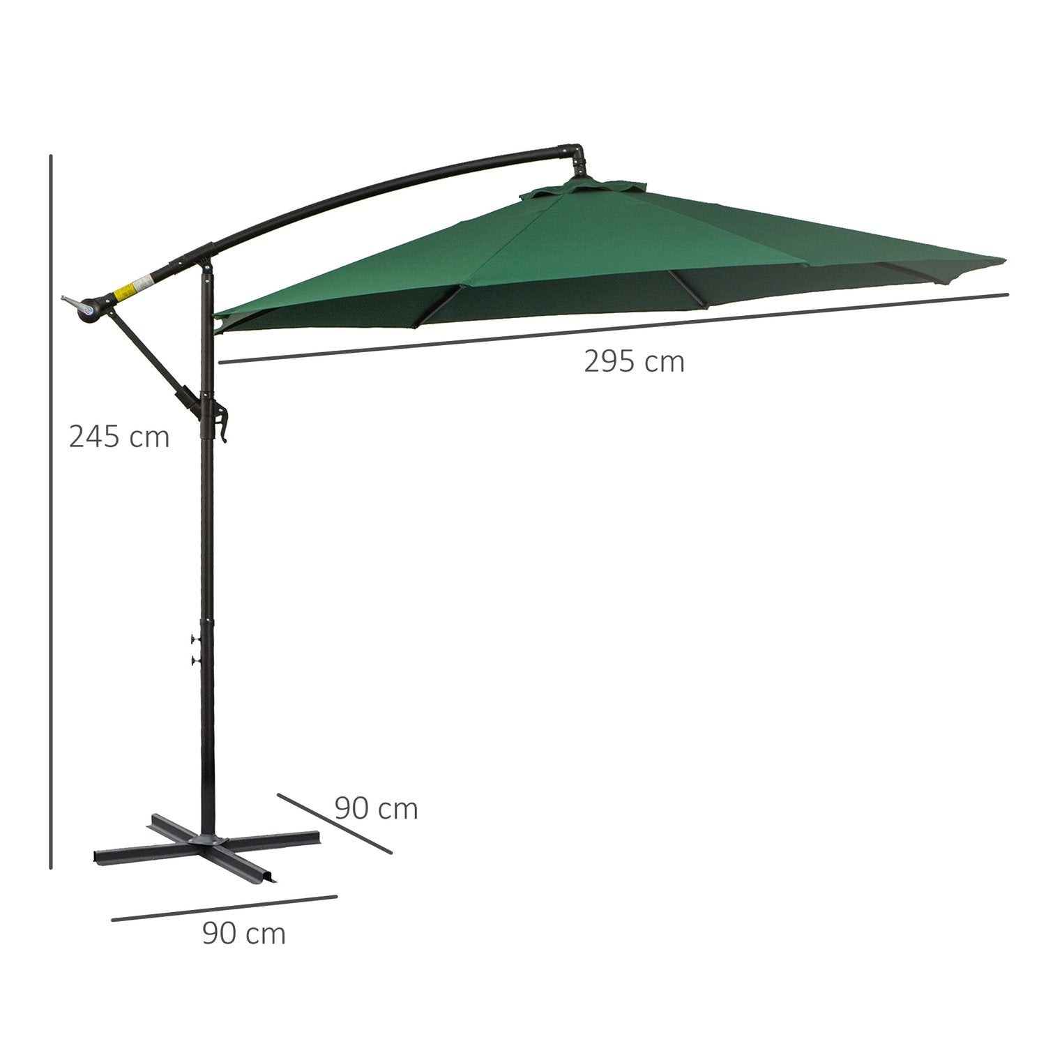 Parasol Cantilever Parasol med håndsving, stålramme &amp; polyesterstof, grøn, Ø2,95X2,45M