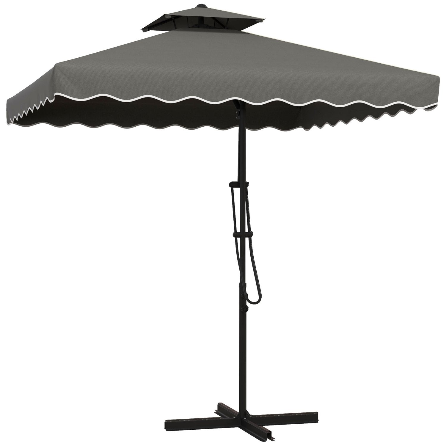 Parasol 243X243Cm Balkonparaply med UV-beskyttelse, udkraget paraply med dobbelttag og krydsbund, flæser, 4 stivere, mørkegrå