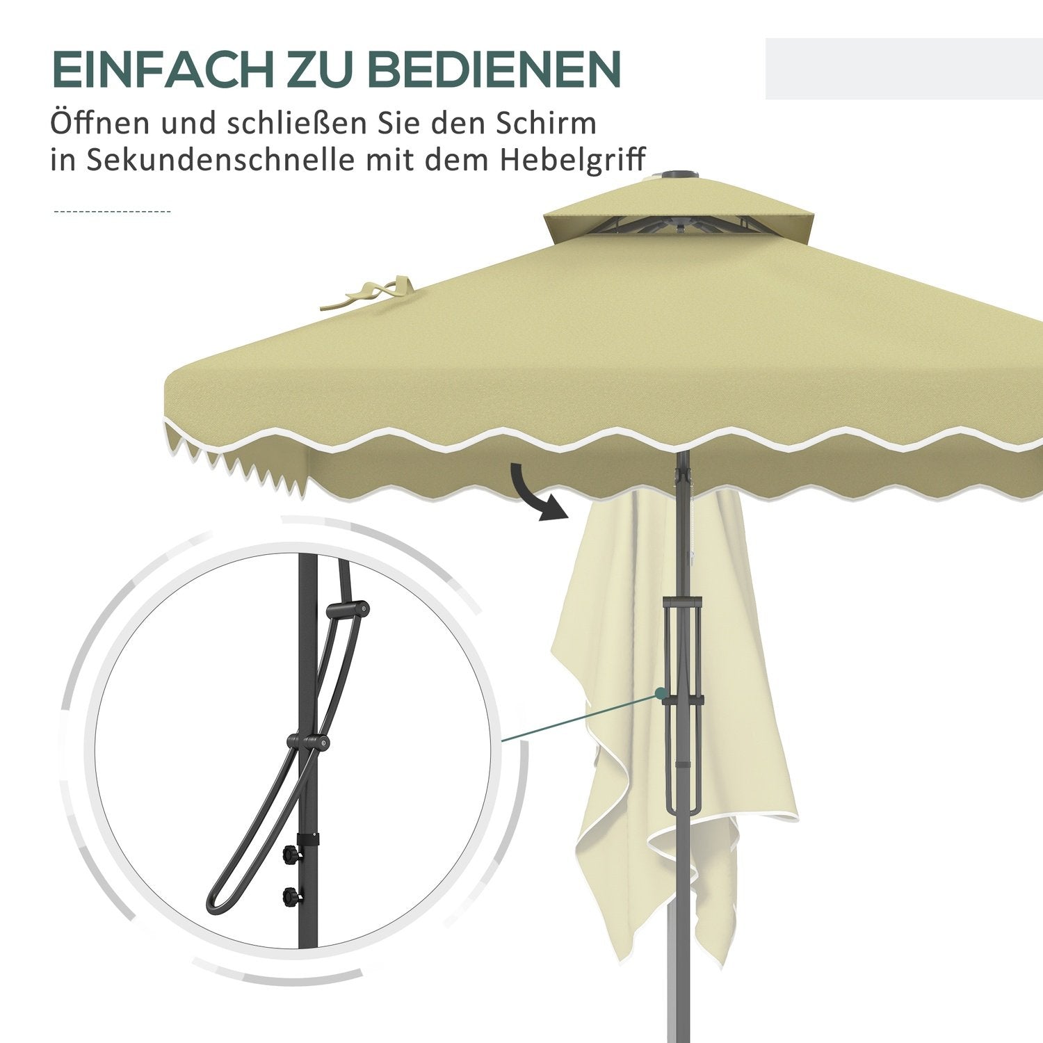 Parasol 243X243Cm Balkonparaply med UV-beskyttelse, udkraget paraply med dobbelttag og krydsbund, flæser, 4 stivere, metal