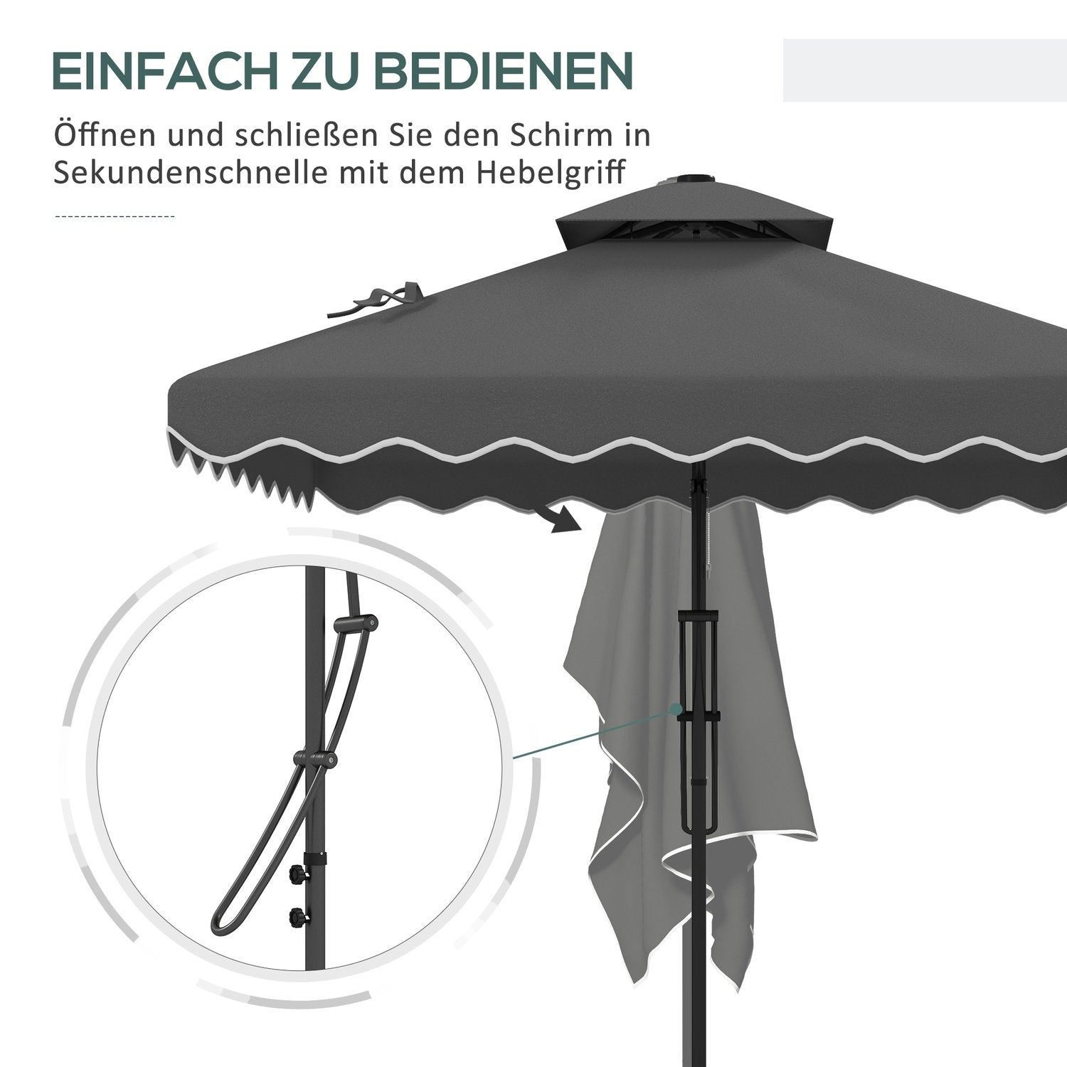 Parasol 243X243Cm Balkonparaply med UV-beskyttelse, udkraget paraply med dobbelttag og krydsbund, flæser, 4 stivere, mørkegrå