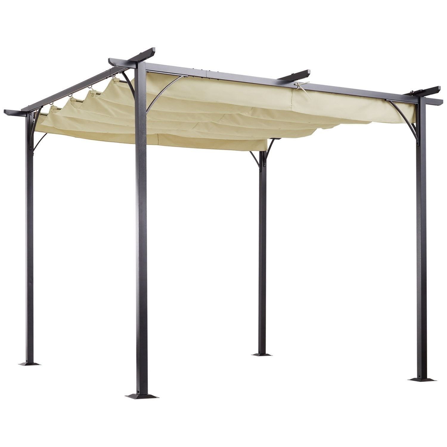 Pergola Vattentät Gazebo 3 X 3 M Altantak Med Skjuttak, Uv-Skydd För Trädgården Aluminium Beige