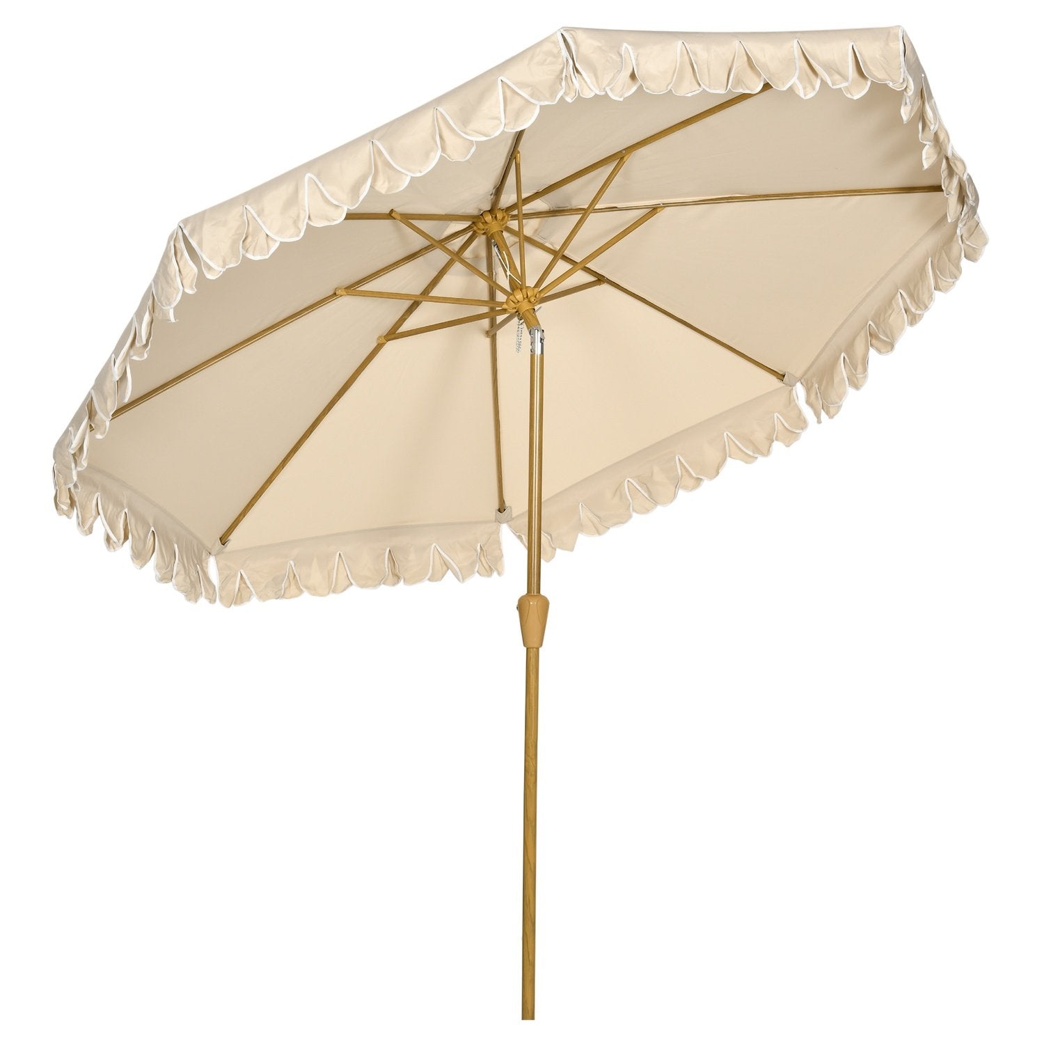 Parasol Diameter 265 Cm Strandparasol Med Frynser Gårdhave Parasol Med Justerbar Tilt 8 Støtter Til Havebalkon Khaki