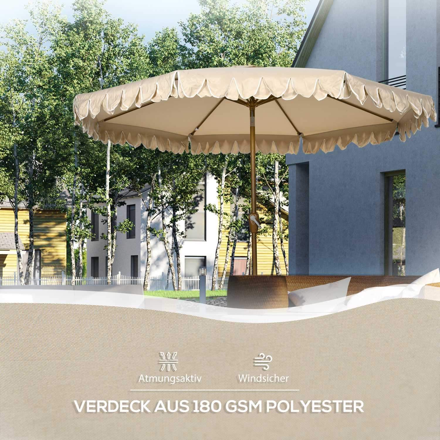 Parasol Diameter 265 Cm Strandparasol Med Frynser Gårdhave Parasol Med Justerbar Tilt 8 Støtter Til Havebalkon Khaki