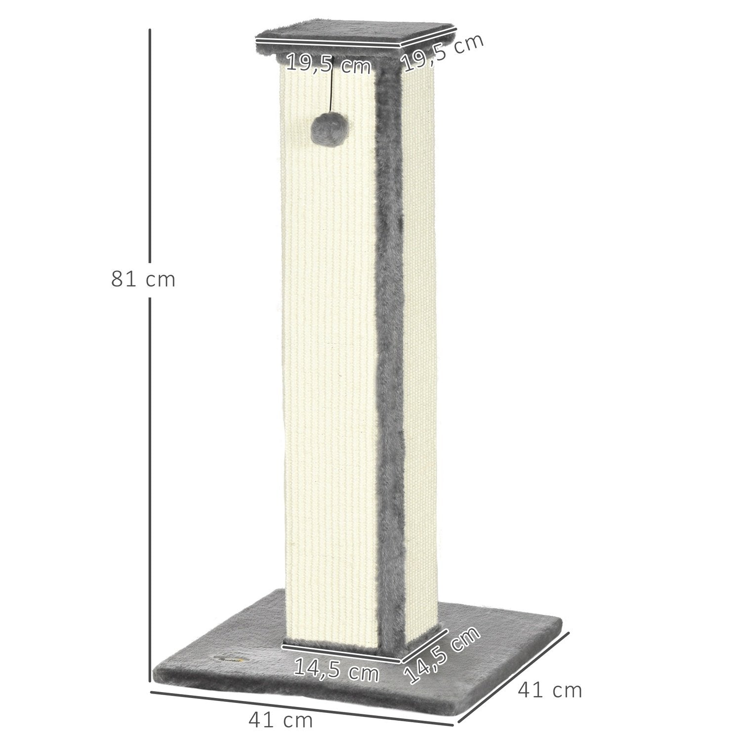 Kradsestolpe 81 cm høj kradsestolpe lavet af sisal med legebold, ideel til katte op til 5 kg, indendørs brug, i grå og creme