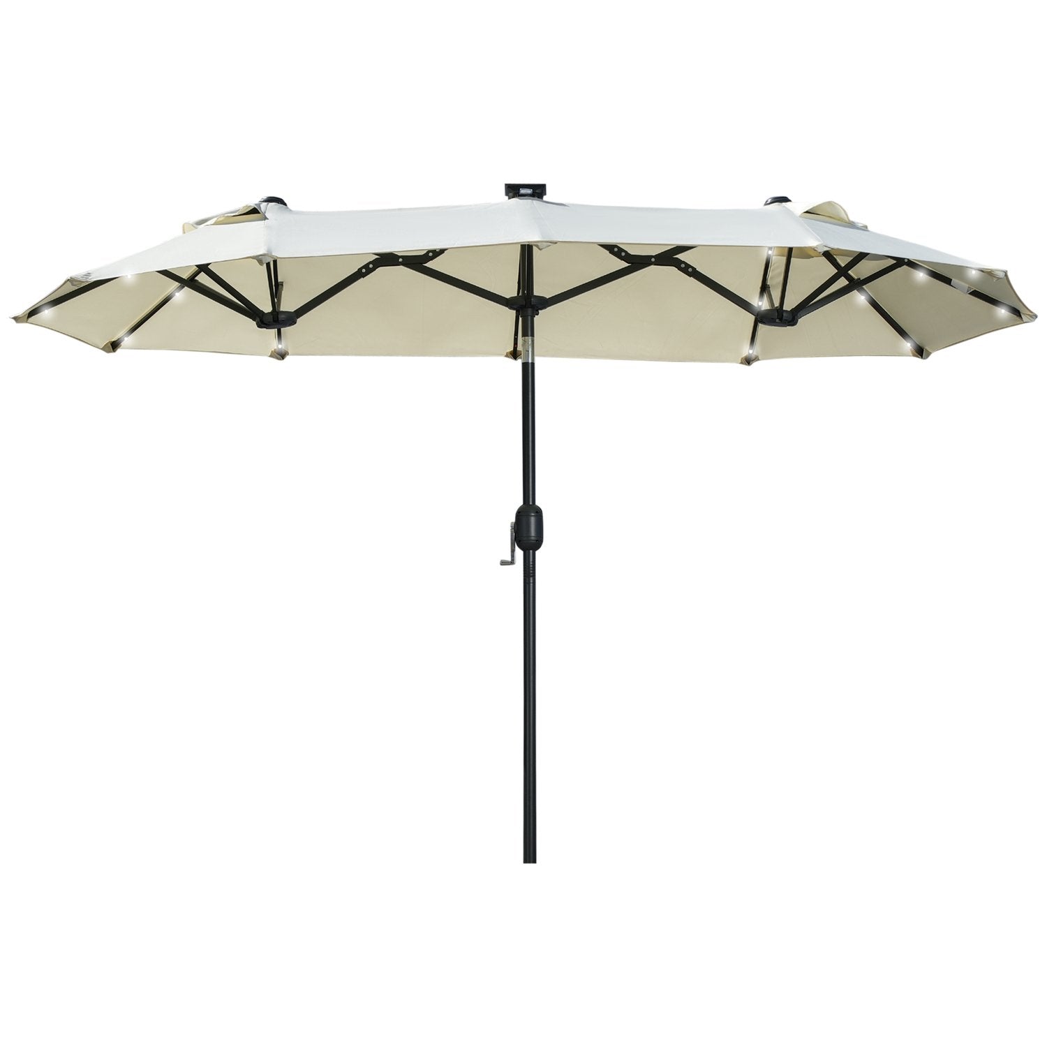 Parasol, 295 X 219 Cm Dobbelt Parasol, Haveparaply med led, markedsparaply med justerbar vippevinkel, polyester, stål, beige