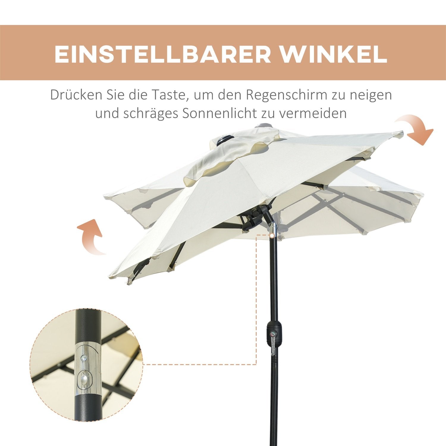 Parasol, 295 X 219 Cm Dobbelt Parasol, Haveparaply med led, markedsparaply med justerbar vippevinkel, polyester, stål, beige